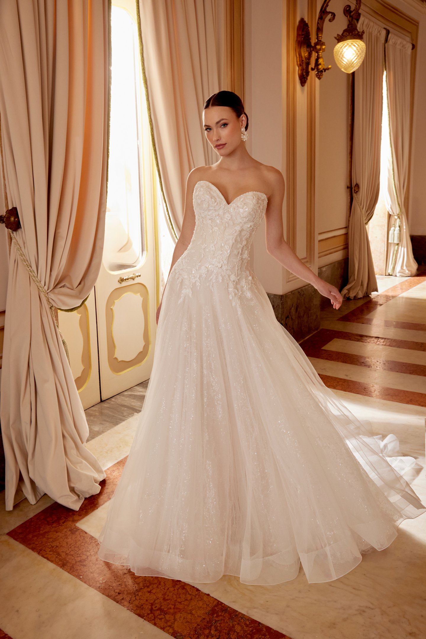 Sincerity Bridal Style 44622 Allover Glitter Tulle A-Line Dress with Beaded and Sequined Lace Appliqués