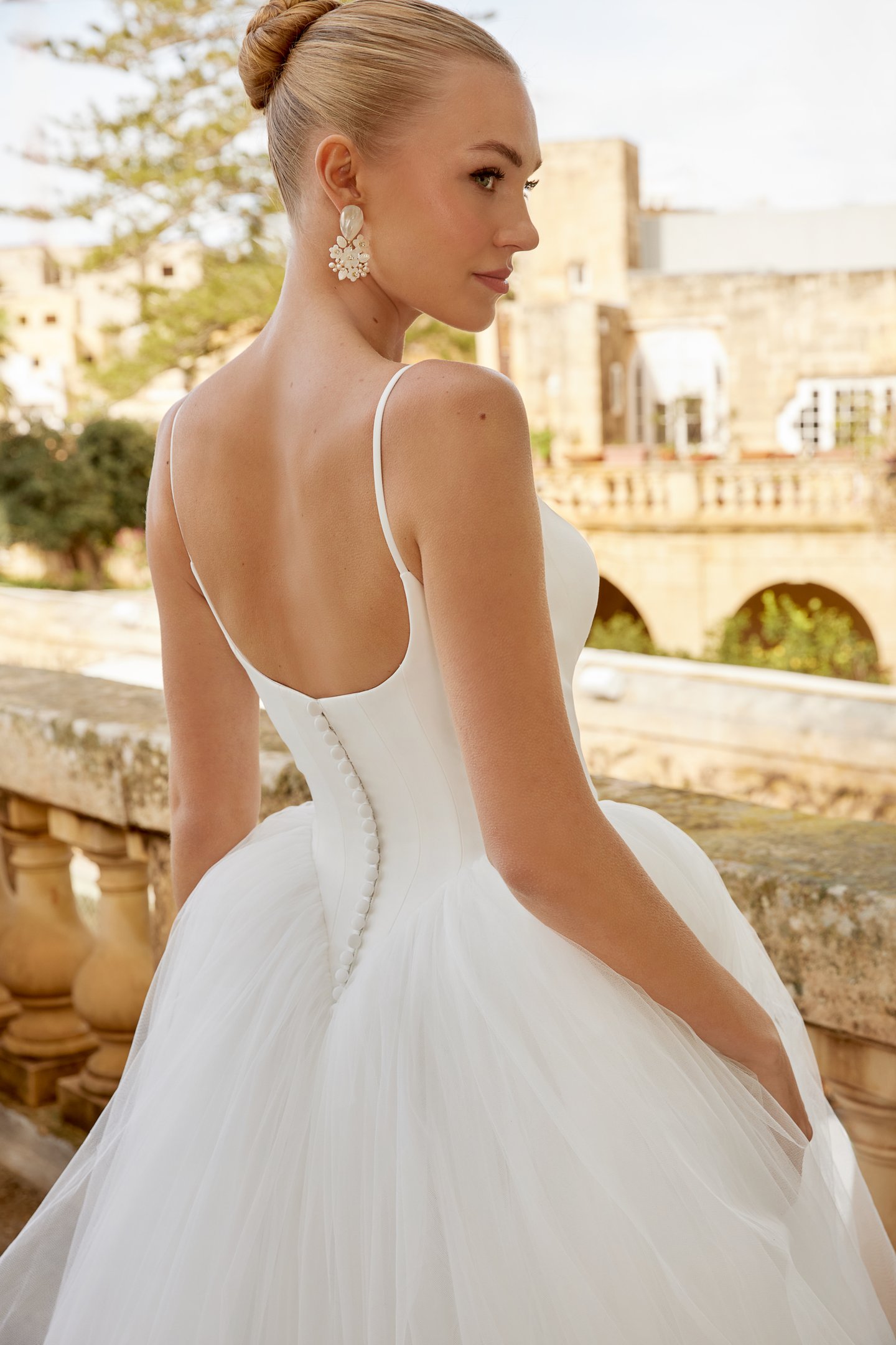 Sincerity Bridal Style 44624 Tulle Ball Gown with Satin Bodice, Basque Waistline, and Voluminous Skirt