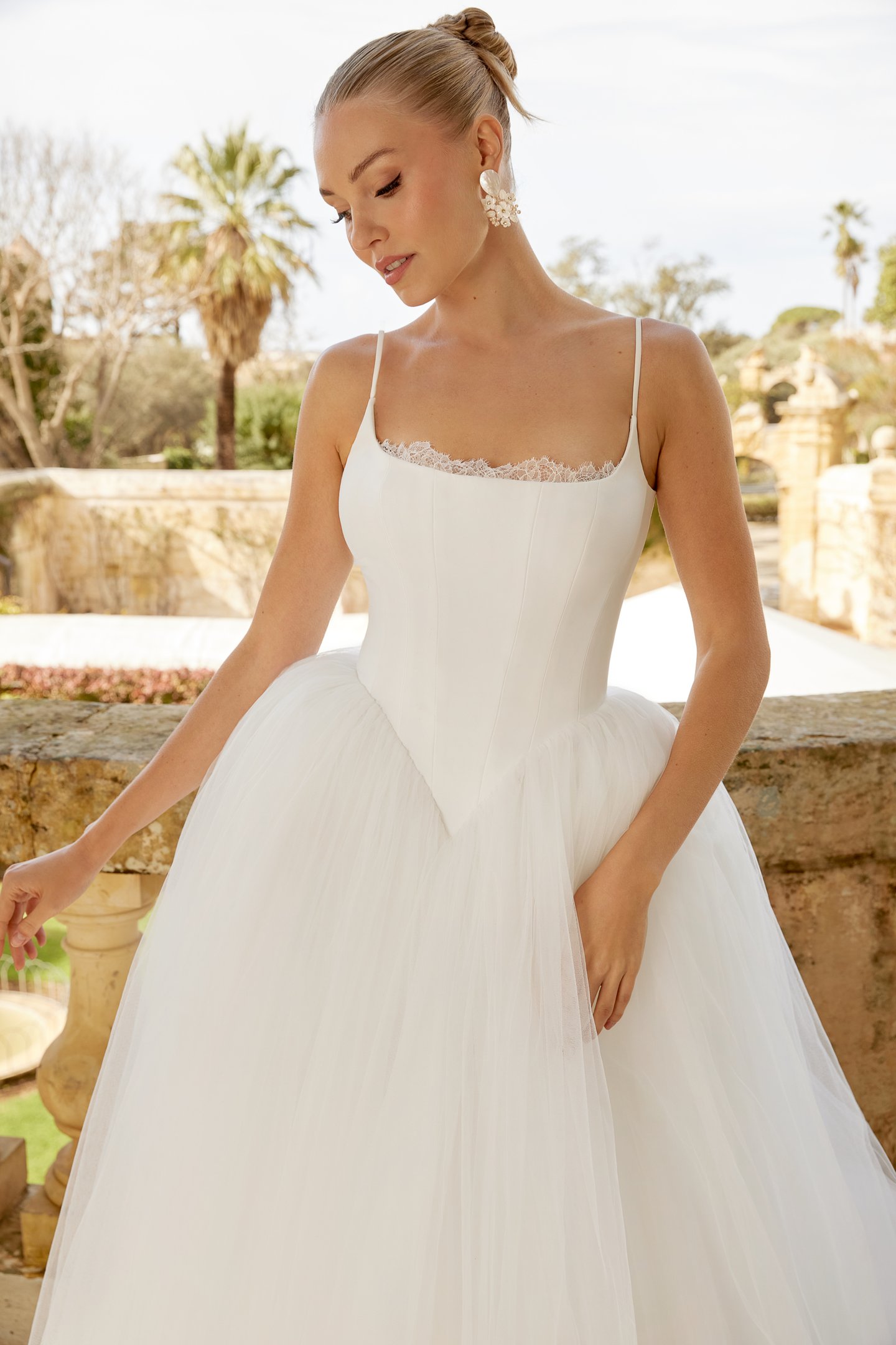 Sincerity Bridal Style 44624 Tulle Ball Gown with Satin Bodice, Basque Waistline, and Voluminous Skirt