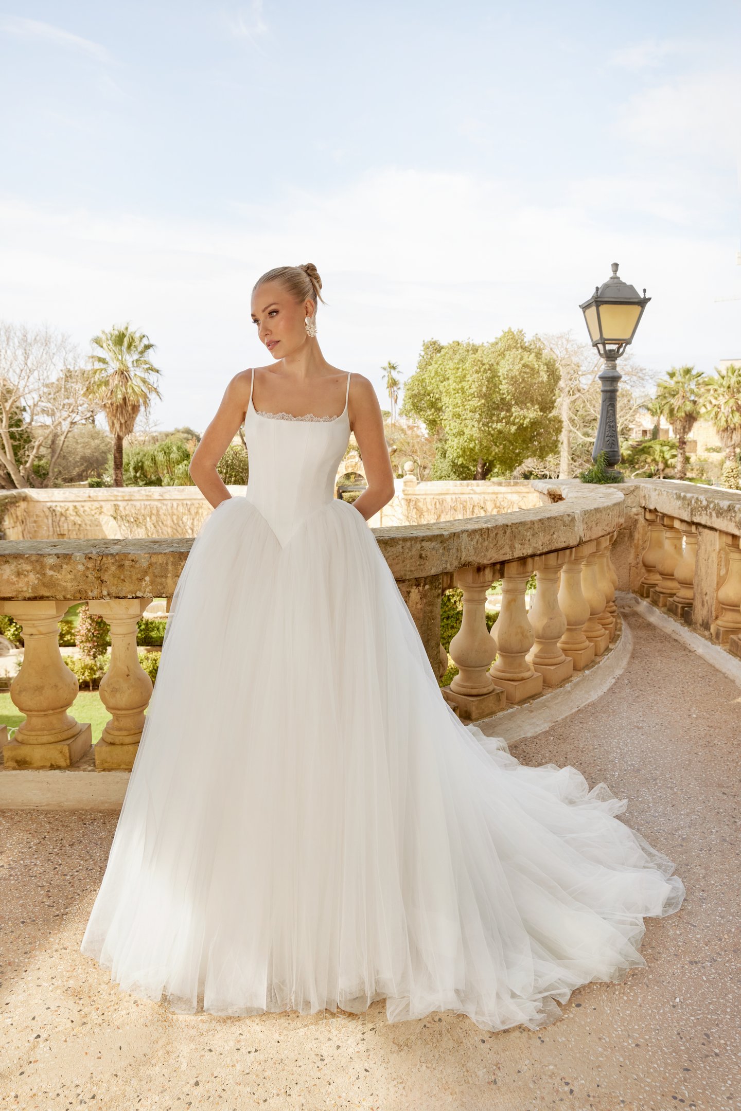 Sincerity Bridal Style 44624 Tulle Ball Gown with Satin Bodice, Basque Waistline, and Voluminous Skirt
