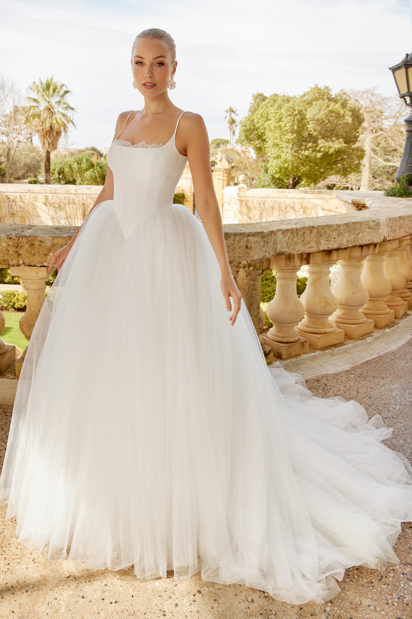 Sincerity Bridal Style 44624 Tulle Ball Gown with Satin Bodice, Basque Waistline, and Voluminous Skirt