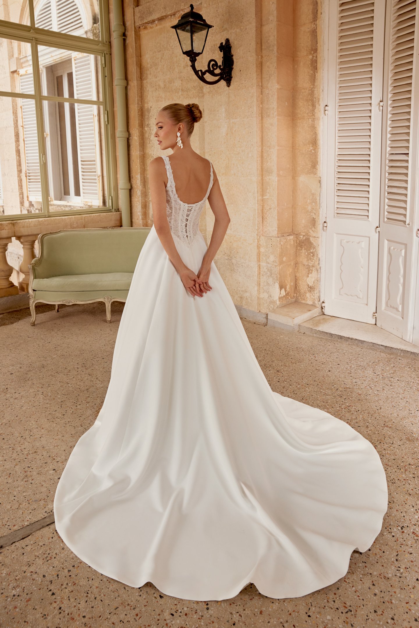 Sincerity Bridal Style 44626 Satin Ball Gown with Scoop Neckline Featuring Lace Appliqués on the Bodice