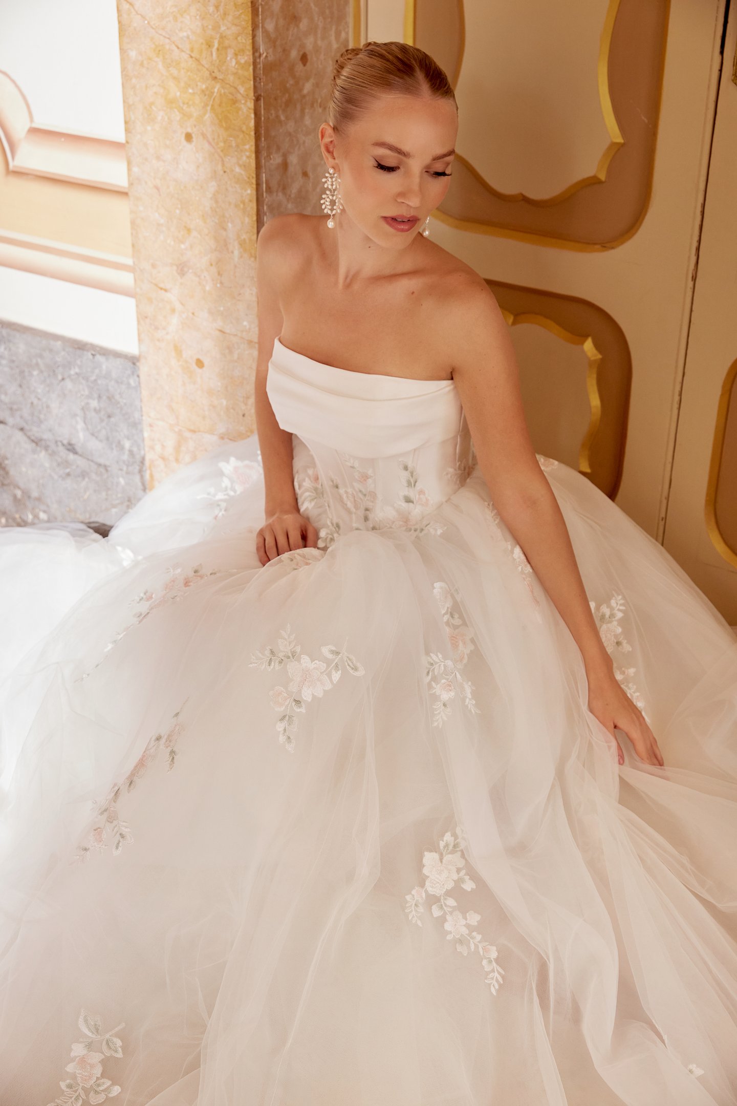Sincerity Bridal Style 44627 Tulle Ball Gown with Strapless Cuff Neckline and Mikado Corset Bodice