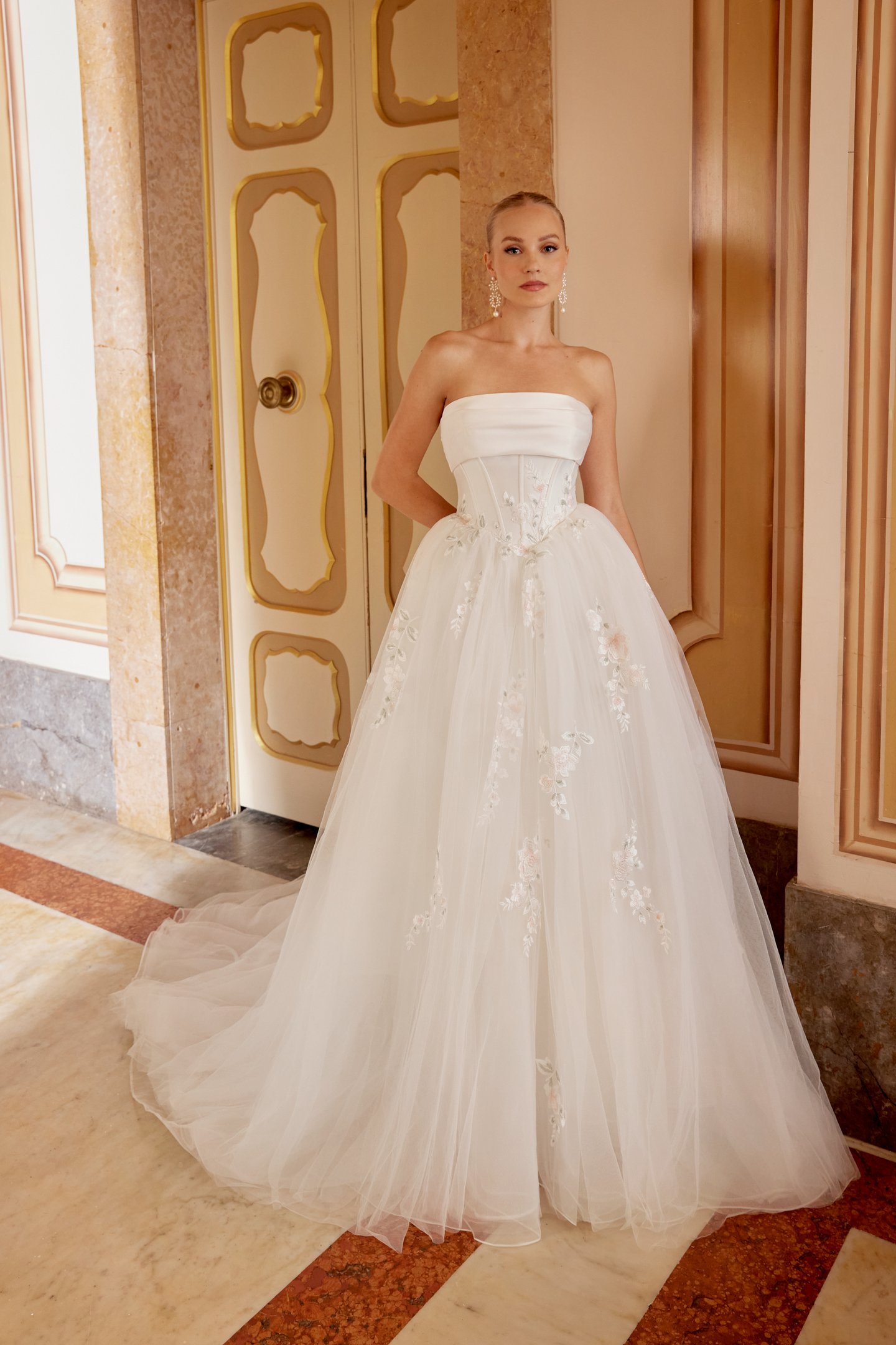 Sincerity Bridal Style 44627 Tulle Ball Gown with Strapless Cuff Neckline and Mikado Corset Bodice