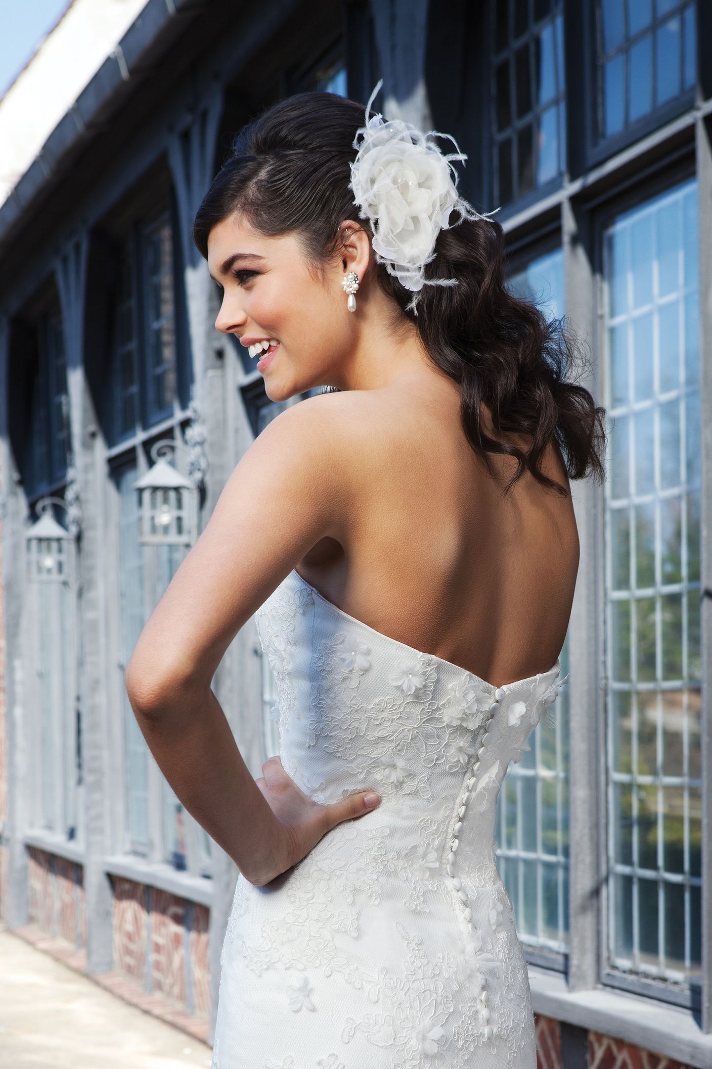Sincerity Bridal Style 3731 Lace fit and flare dress complemented by a sweetheart neckline