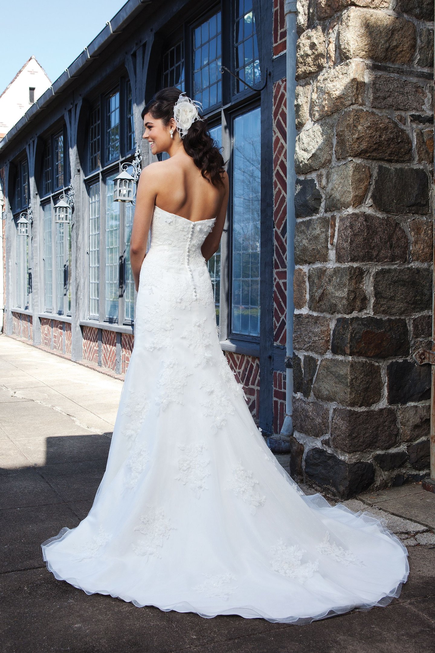 Sincerity Bridal Style 3731 Lace fit and flare dress complemented by a sweetheart neckline