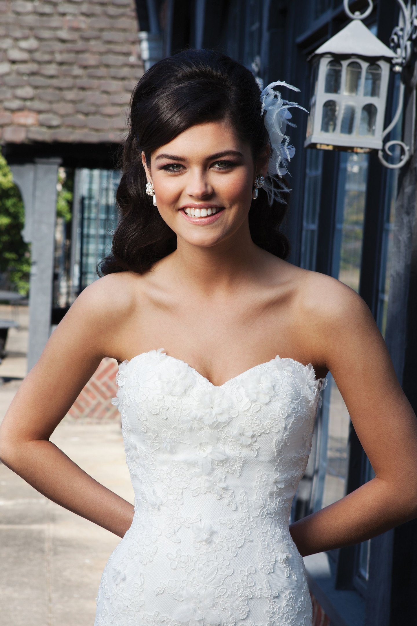 Sincerity Bridal Style 3731 Lace fit and flare dress complemented by a sweetheart neckline