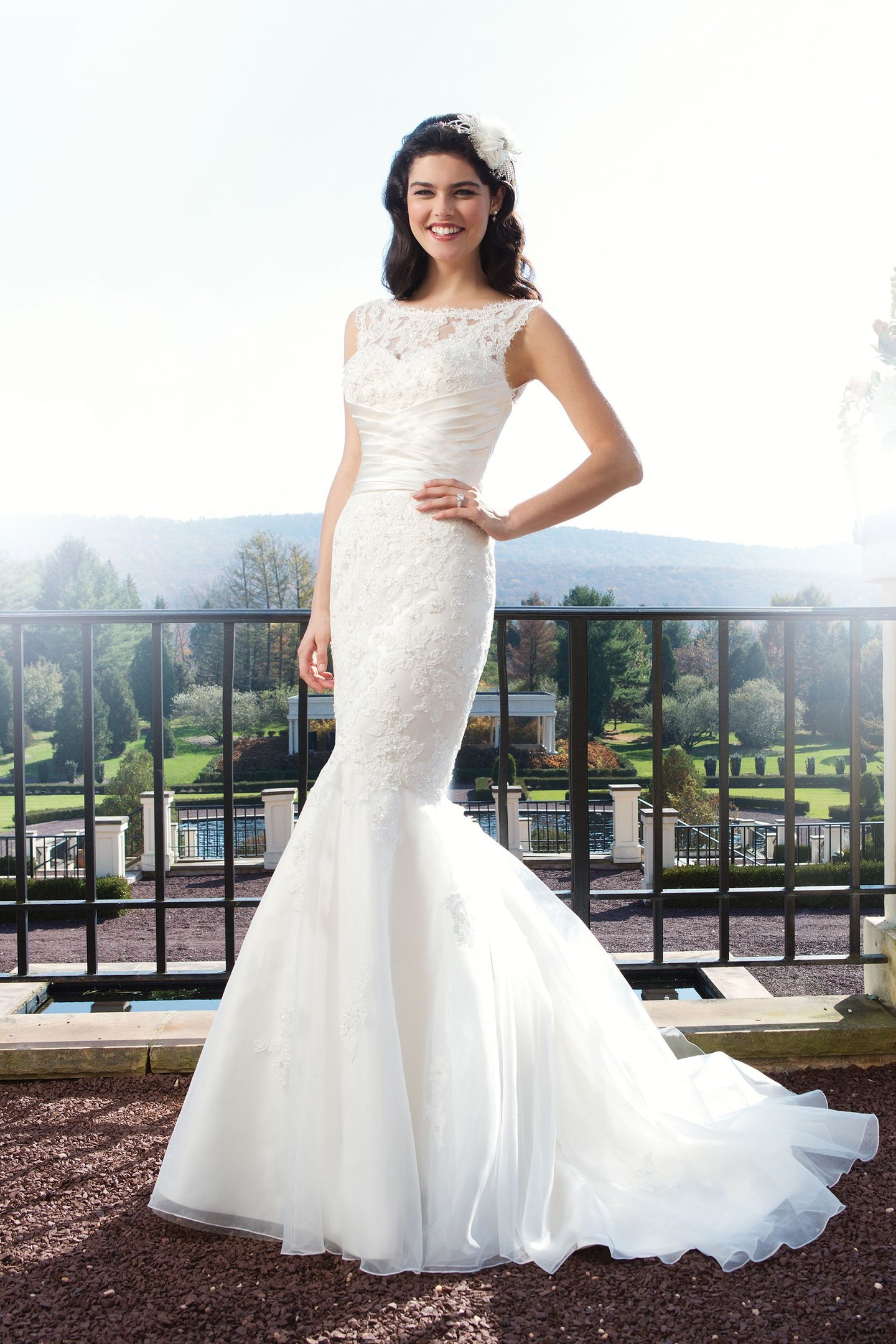 Sincerity Bridal Style 3755 Beaded lace fit and flare dress with a sweetheart neckline