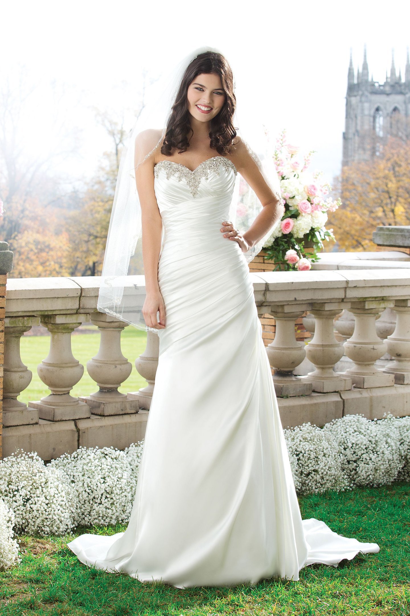 Sincerity Bridal Style 3757 Charmeuse A-line dress featuring a sweetheart neckline