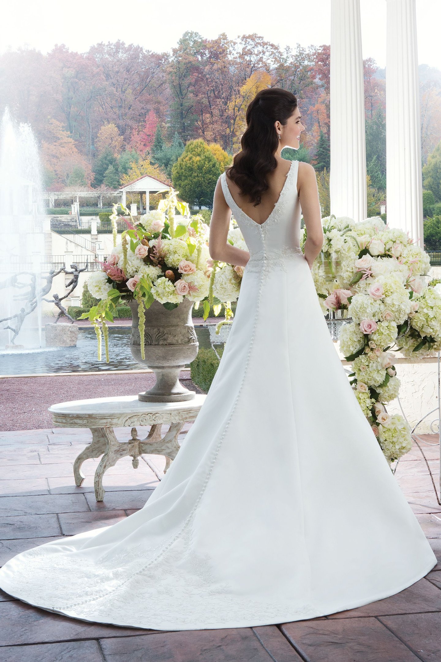 Sincerity Bridal Style 3763 Satin A-line dress emphasized by a Sabrina neckline