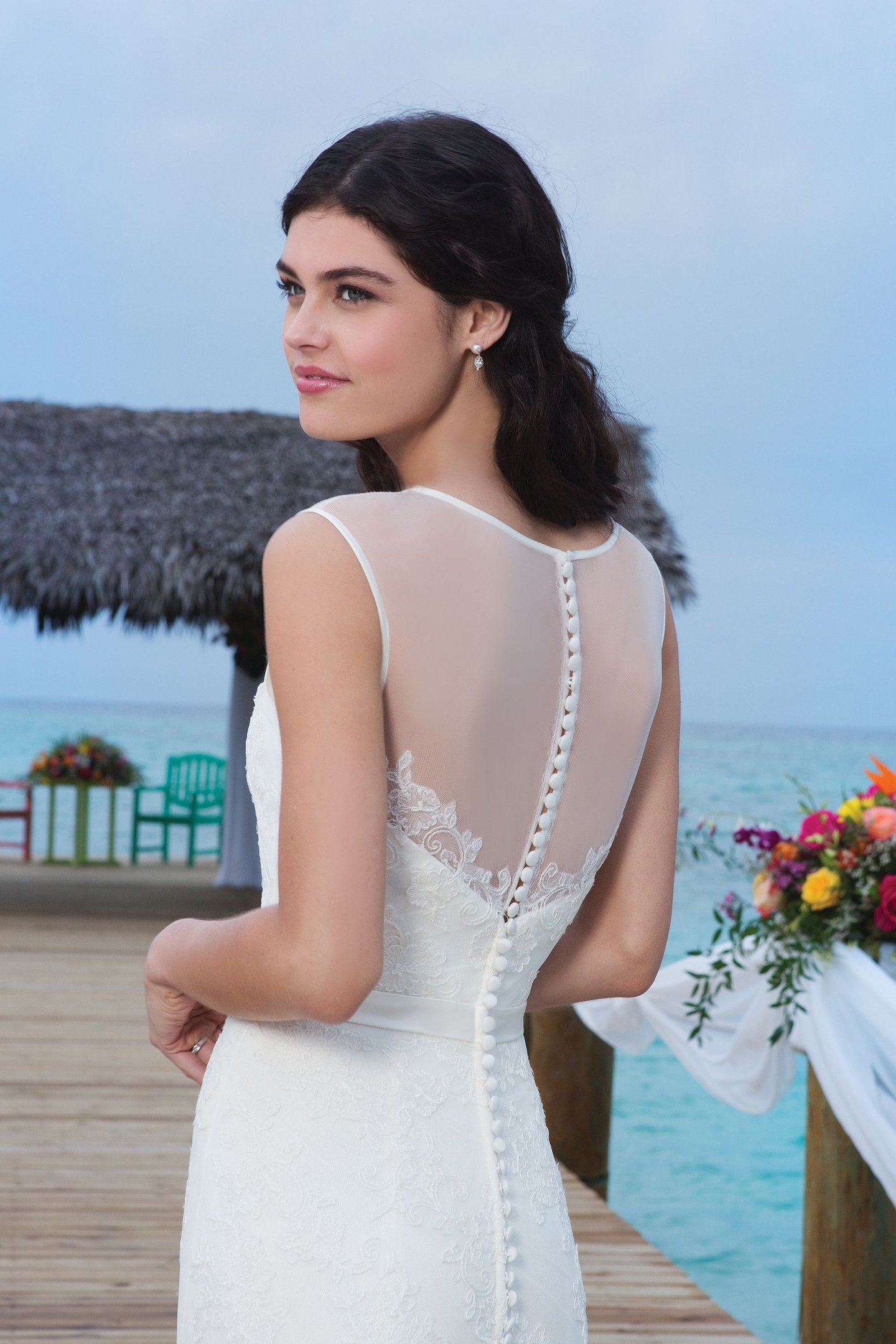 Sincerity Bridal Style 3783 Tulle A-line dress complemented with a tank neckline