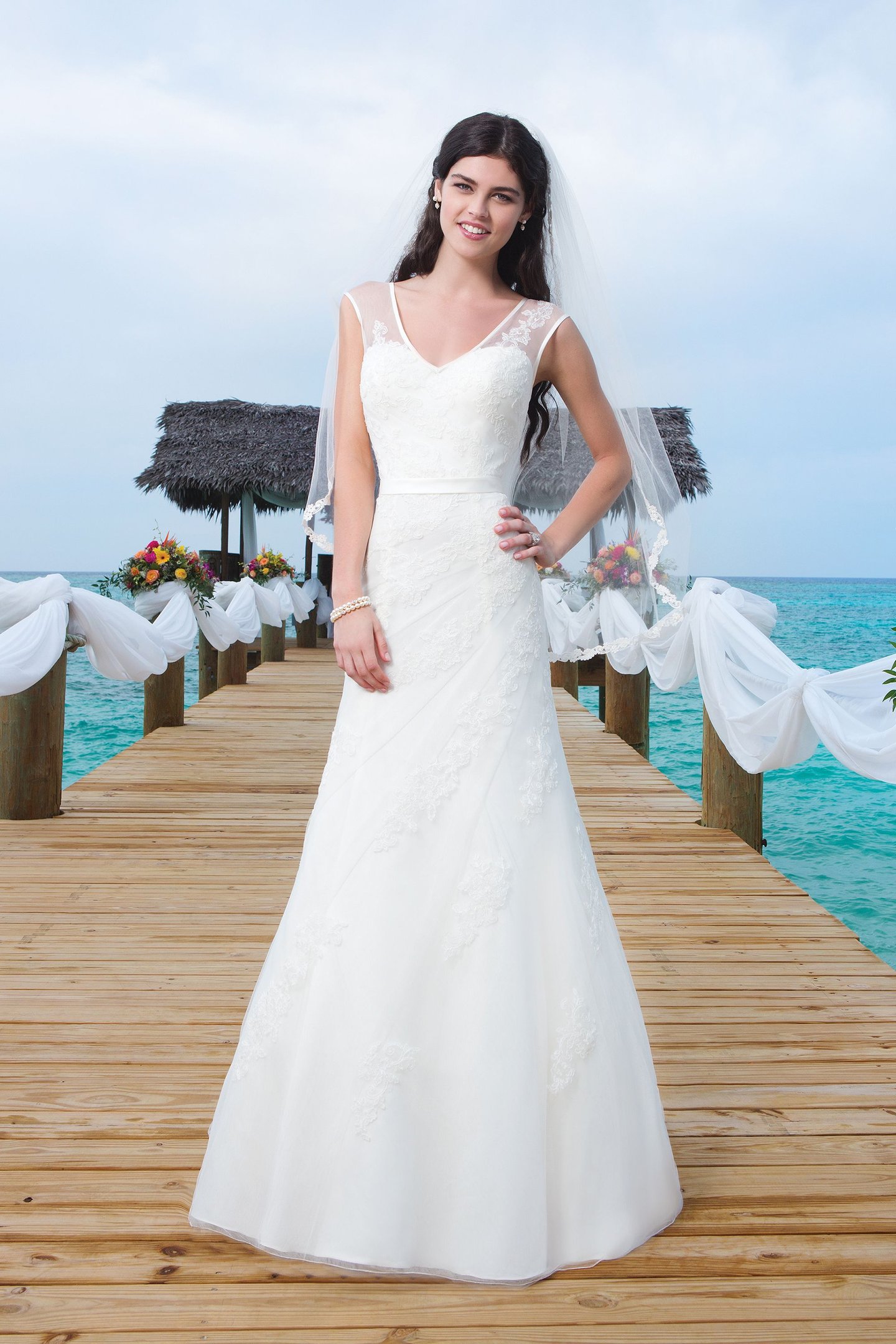 Sincerity Bridal Style 3783 Tulle A-line dress complemented with a tank neckline
