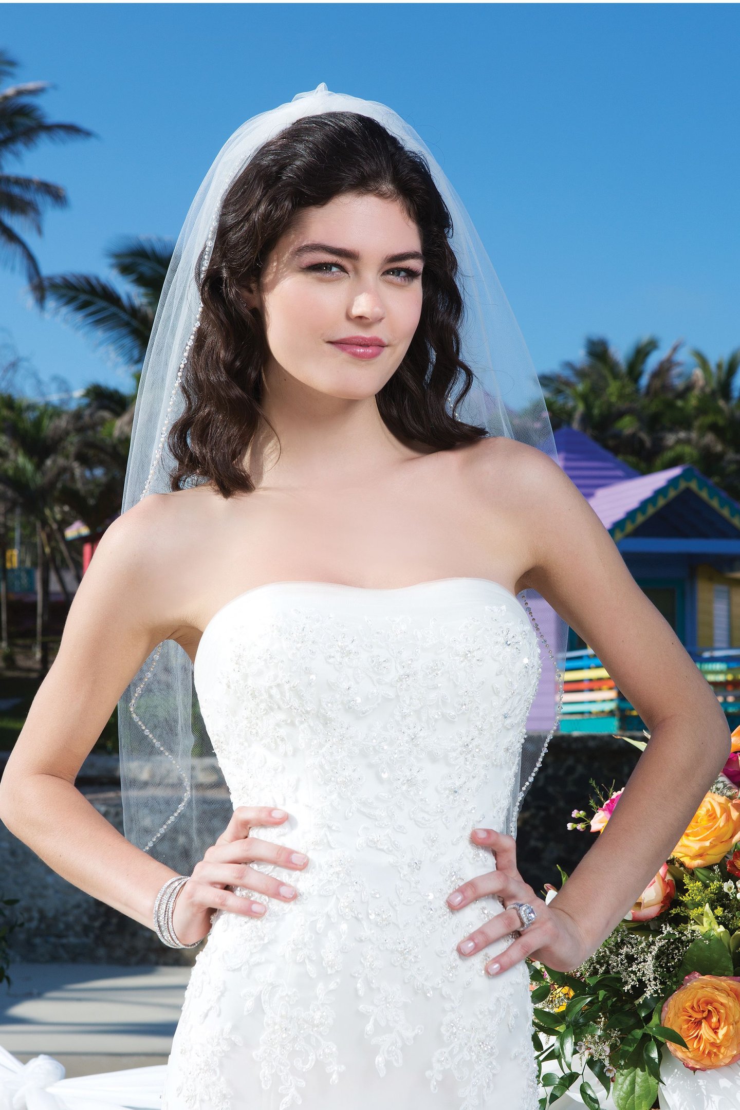 Sincerity Bridal Style 3791 Strapless beaded lace fit and flare dress