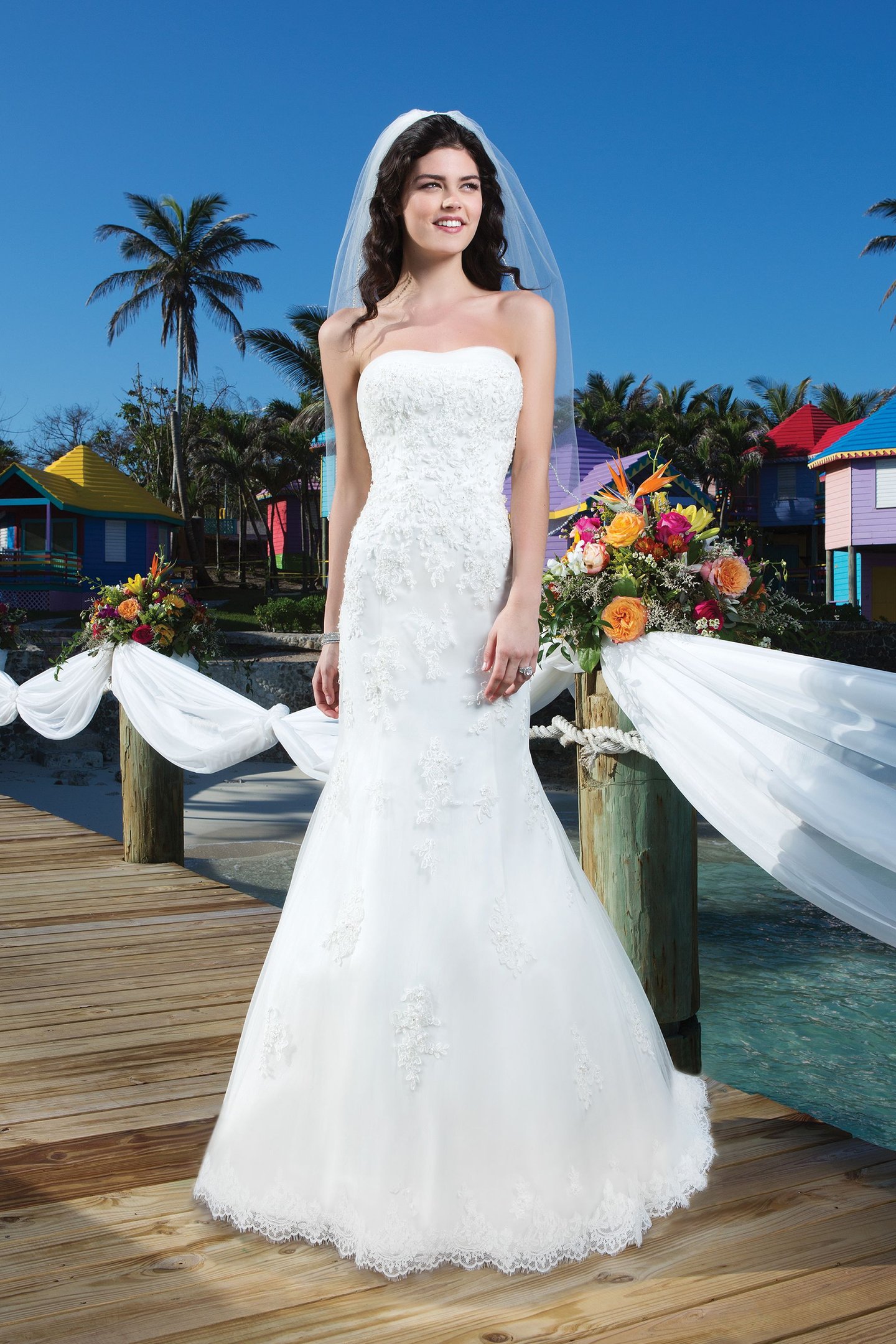 Sincerity Bridal Style 3791 Strapless beaded lace fit and flare dress