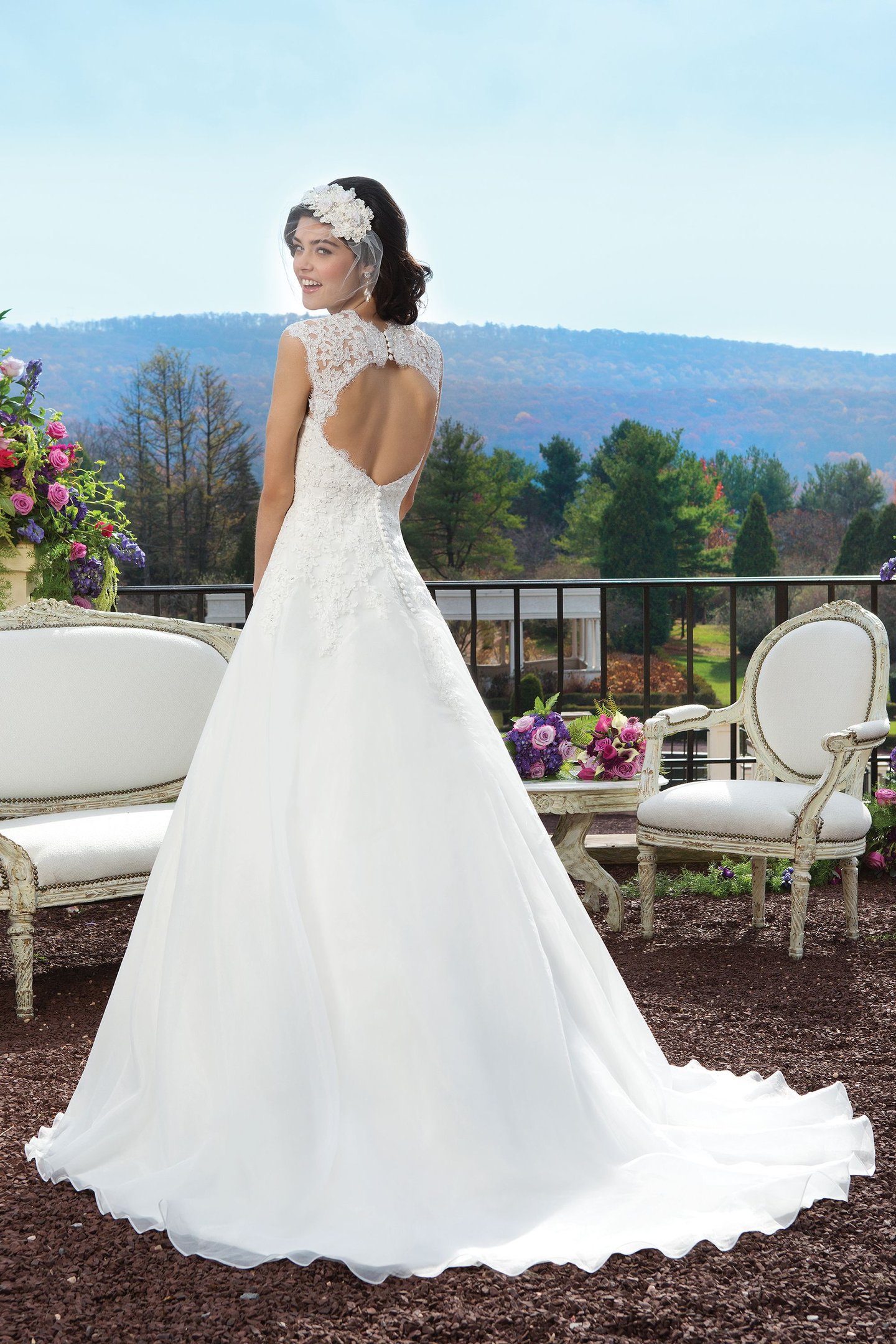 Sincerity Bridal Style 3809 Lace ball gown with a Queen Anne neckline