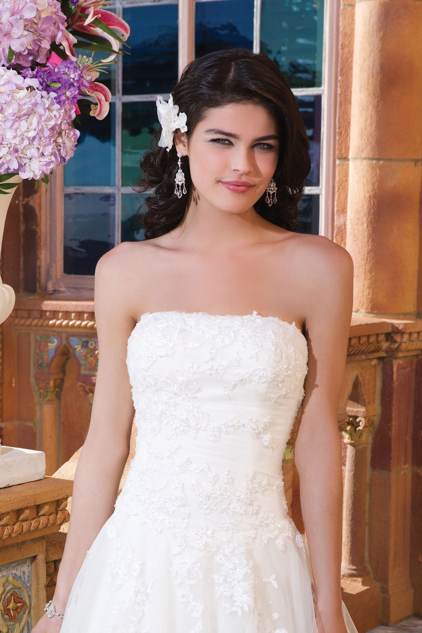 Sincerity Bridal Style 3825 Tulle; embroidered lace; beaded lace ball gown with a strapless neckline