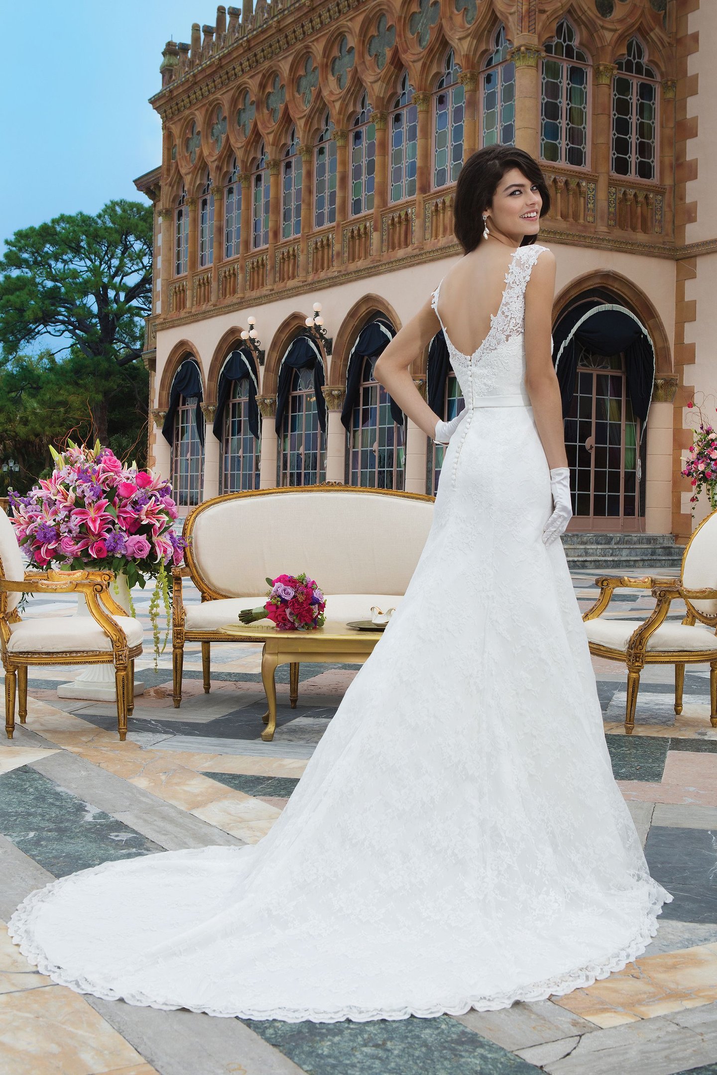 Sincerity Bridal Style 3835 Venice Lace Fit and Flare Dress with Scoop Back