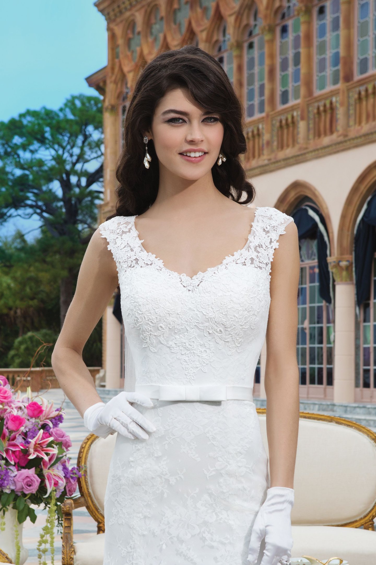 Sincerity Bridal Style 3835 Venice Lace Fit and Flare Dress with Scoop Back