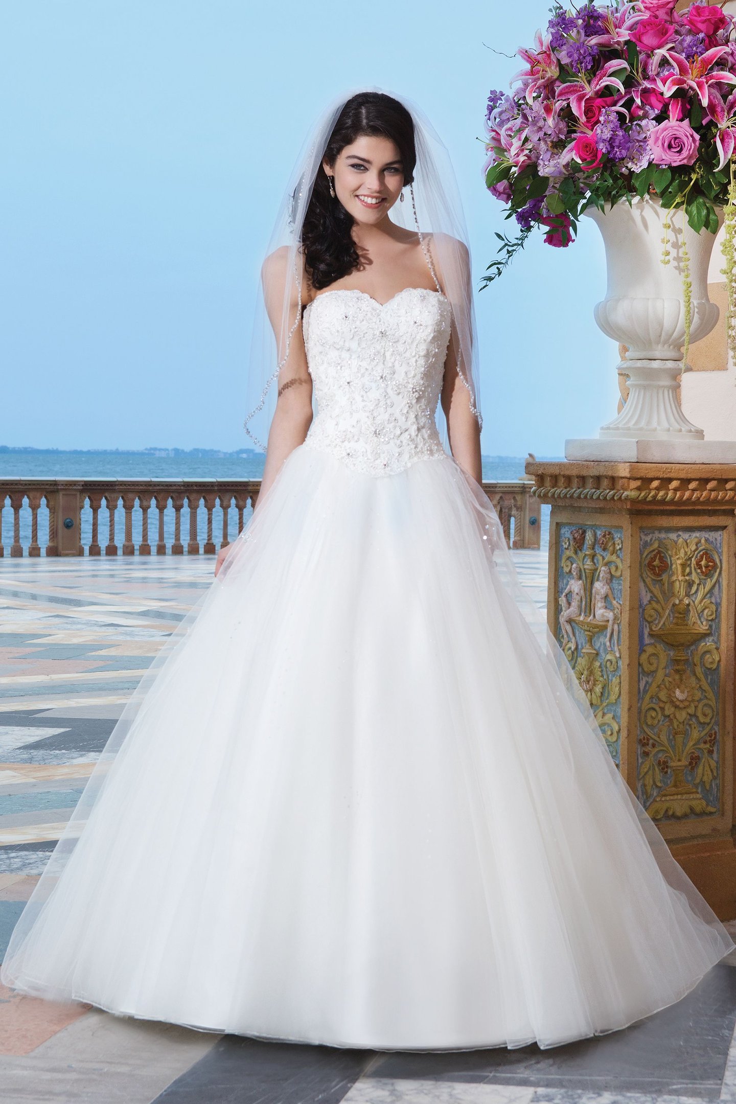 Sincerity Bridal Style 3840 Tulle; corded lace; beaded lace ball gown complemented by a sweetheart neckline