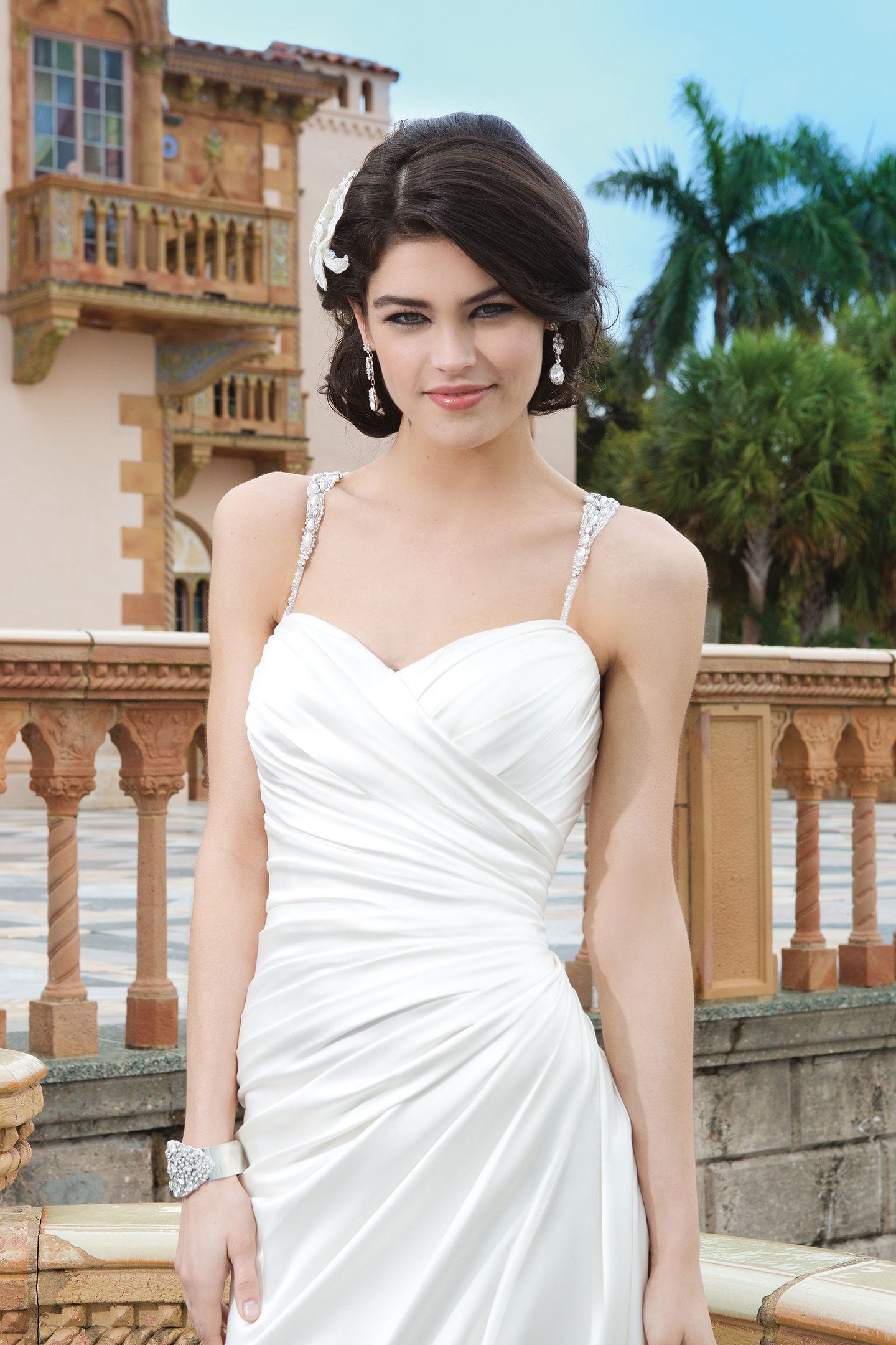 Sincerity Bridal Style 3847 Stretch satin straight dress emphasized by a sweetheart neckline