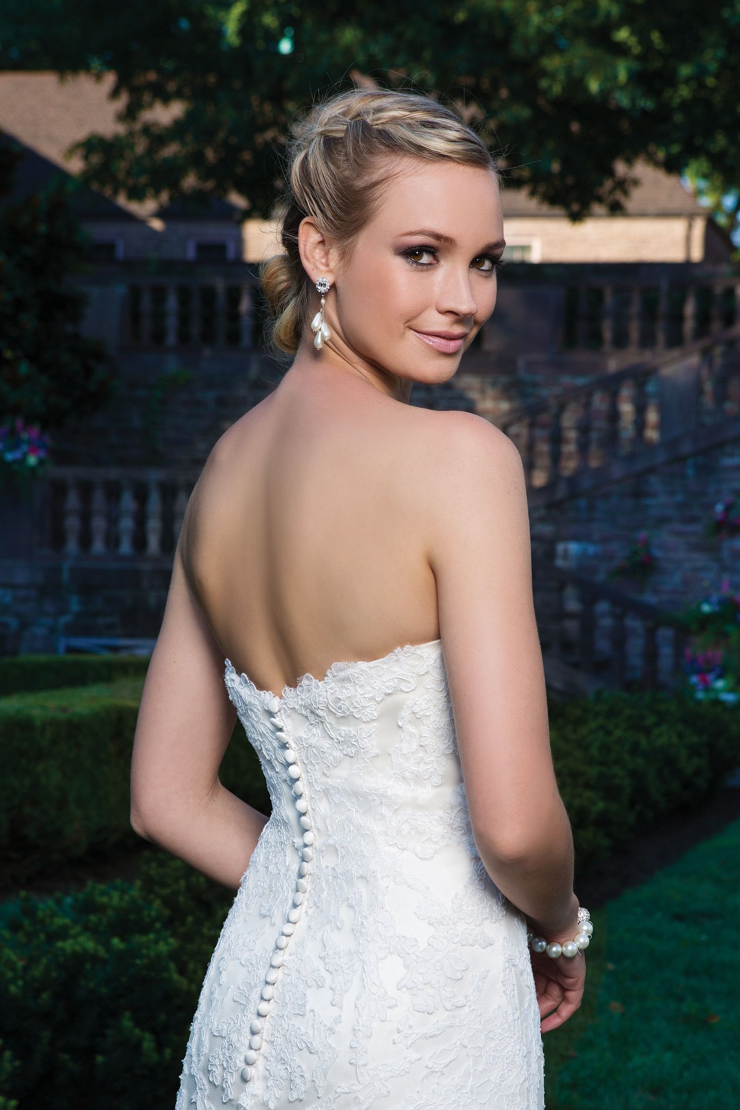 Sincerity Bridal Style 3859 Alencon Lace and tulle fit and flare featuring a sweetheart neckline.