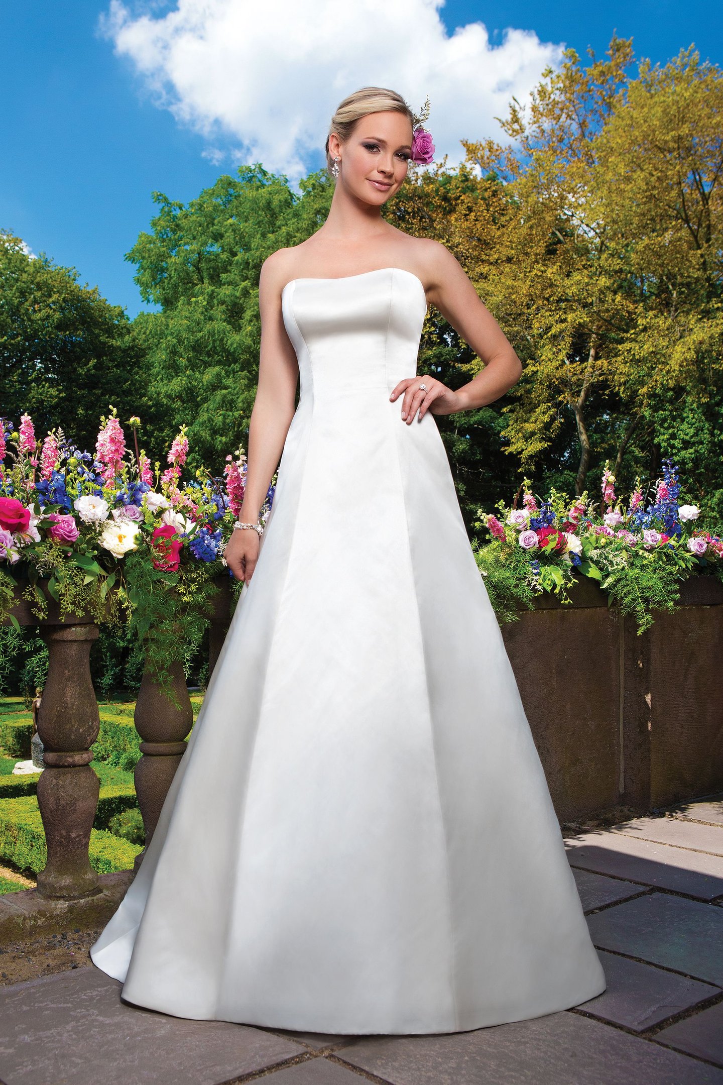 Sincerity Bridal Style 3872 Satin A-line emphasized by a strapless neckline.