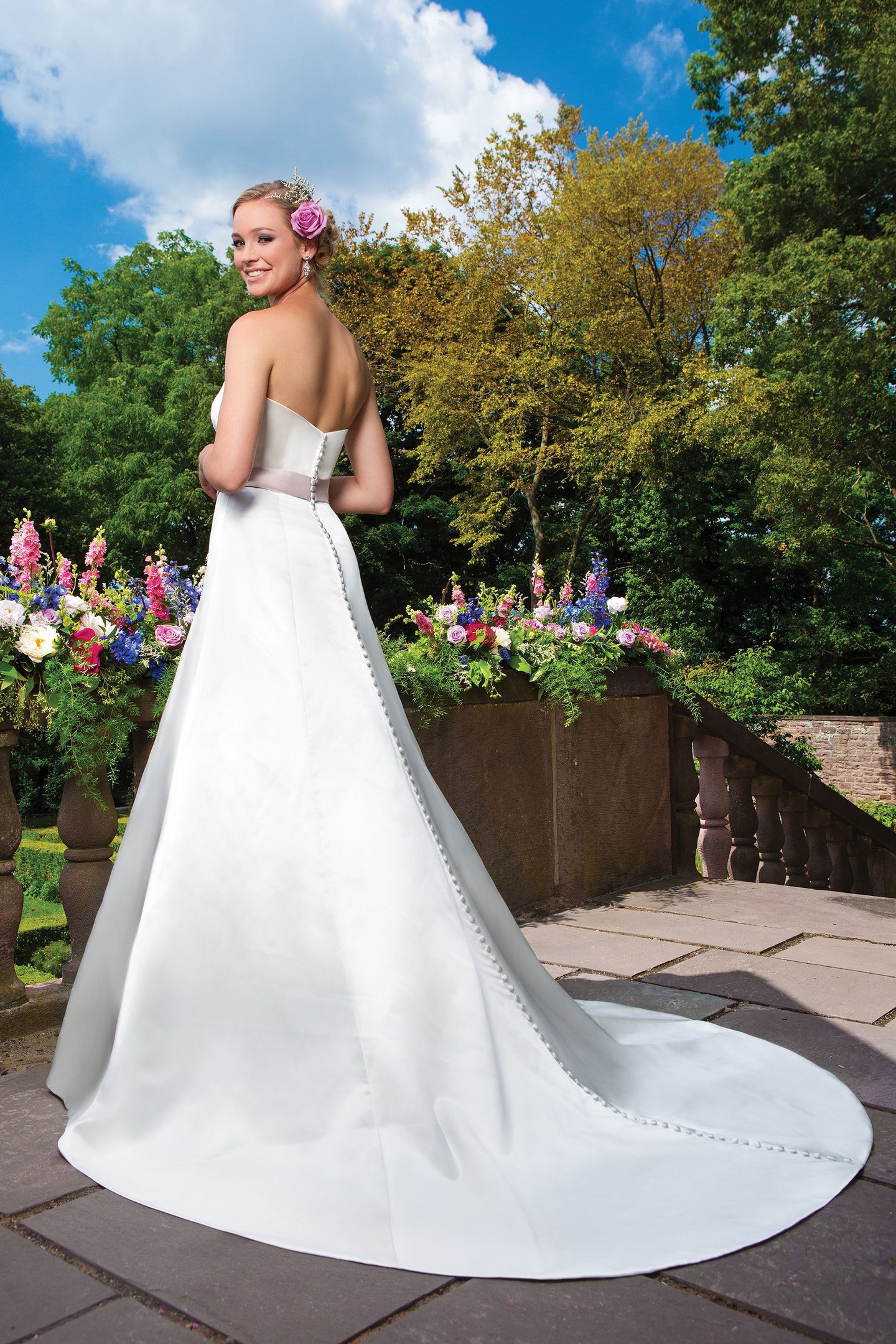 Sincerity Bridal Style 3872 Satin A-line emphasized by a strapless neckline.
