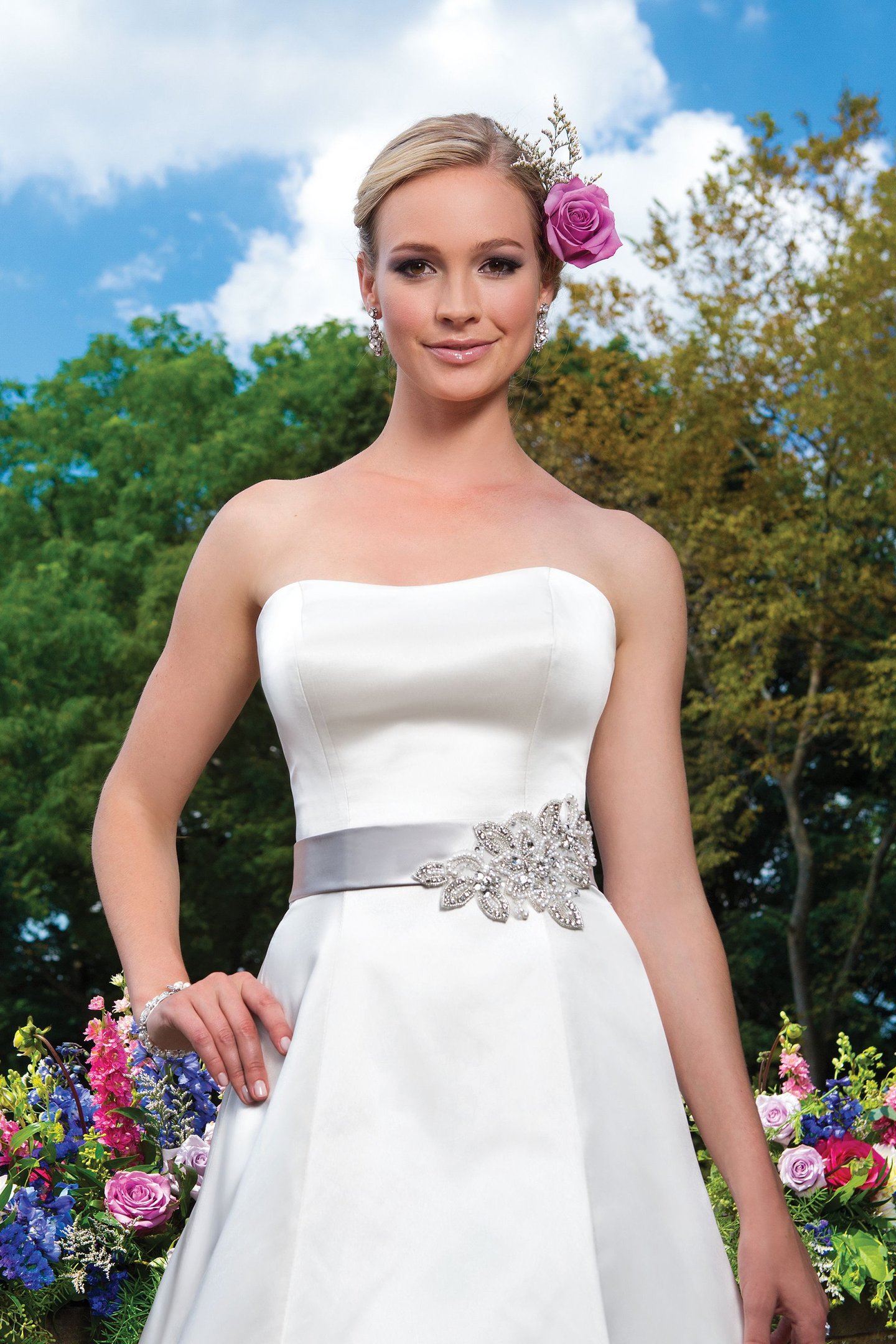 Sincerity Bridal Style 3872 Satin A-line emphasized by a strapless neckline.