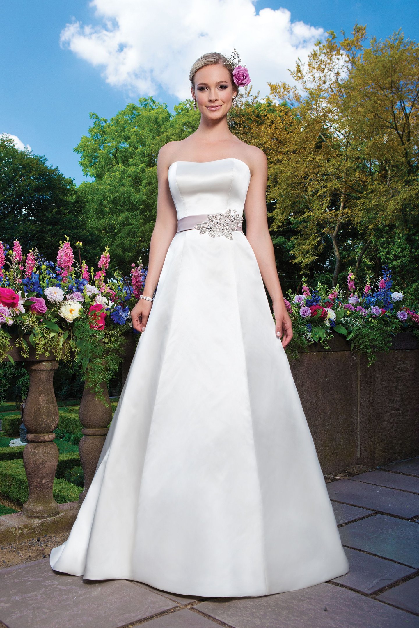 Sincerity Bridal Style 3872 Satin A-line emphasized by a strapless neckline.