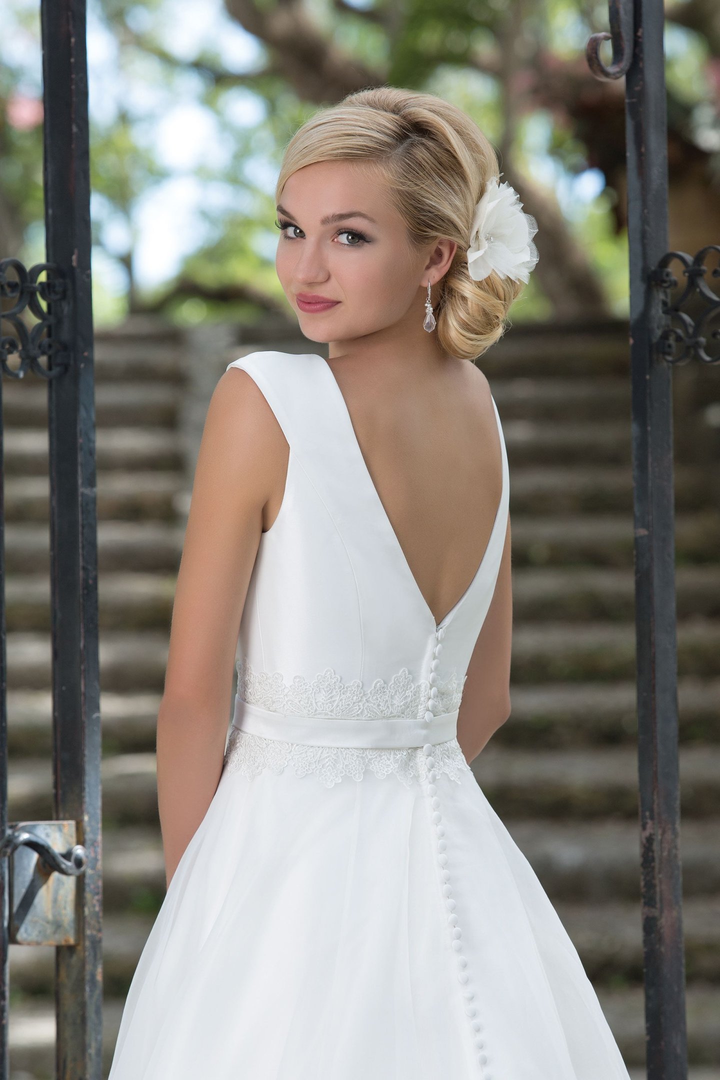 Sincerity Bridal Style 3897 Mikado; Lace; Organza A-line accented by a Sabrina neckline