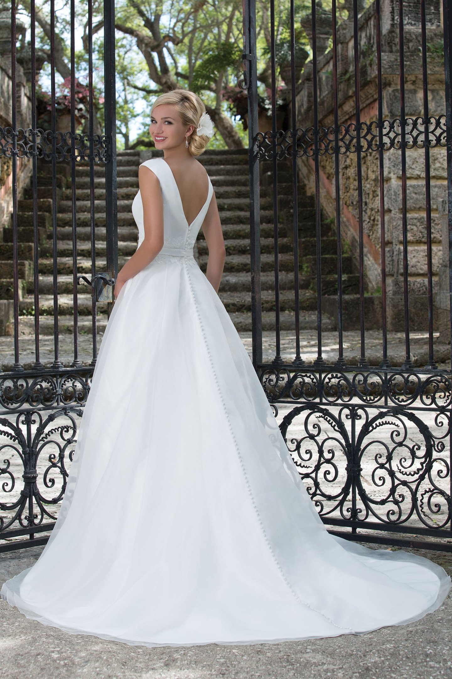 Sincerity Bridal Style 3897 Mikado; Lace; Organza A-line accented by a Sabrina neckline