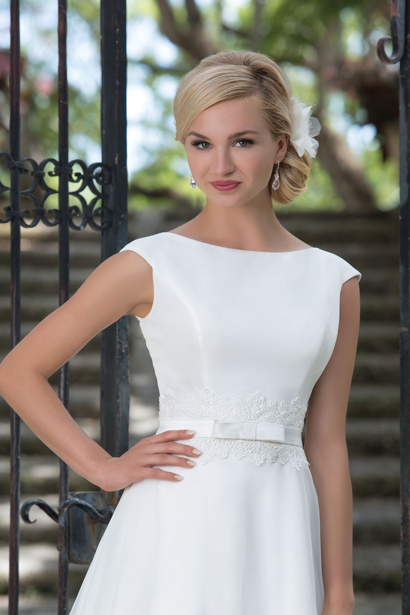 Sincerity Bridal Style 3897 Mikado; Lace; Organza A-line accented by a Sabrina neckline