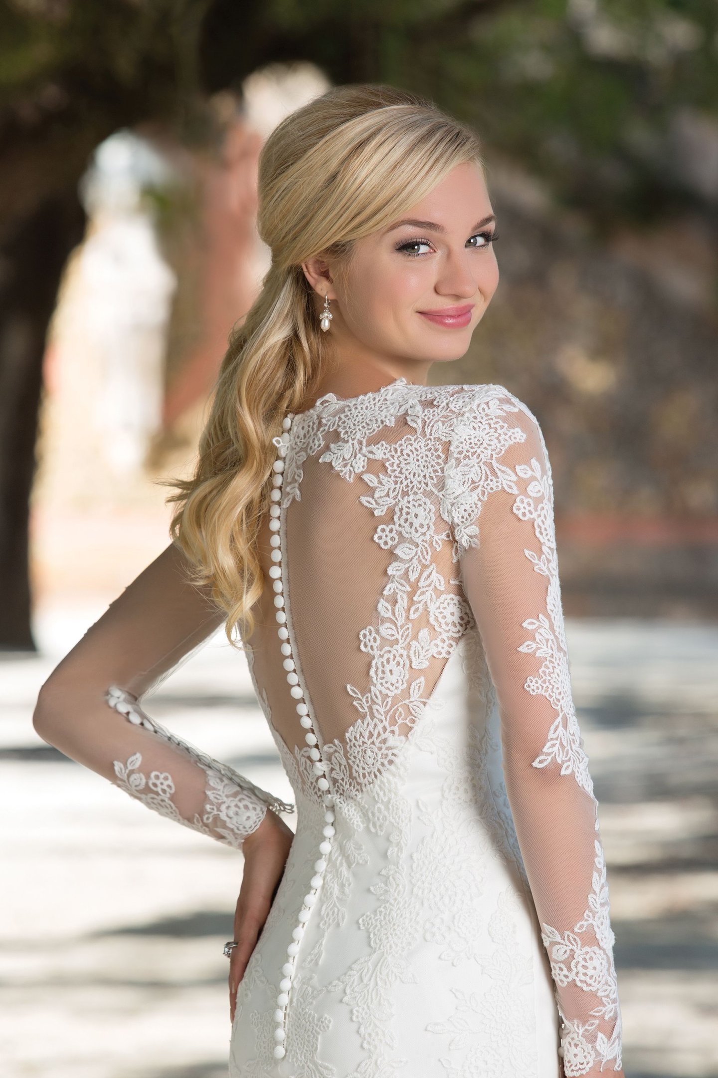 Sincerity Bridal Style 3898 V-Neck Gown with Lace Illusion Sleeves and Back