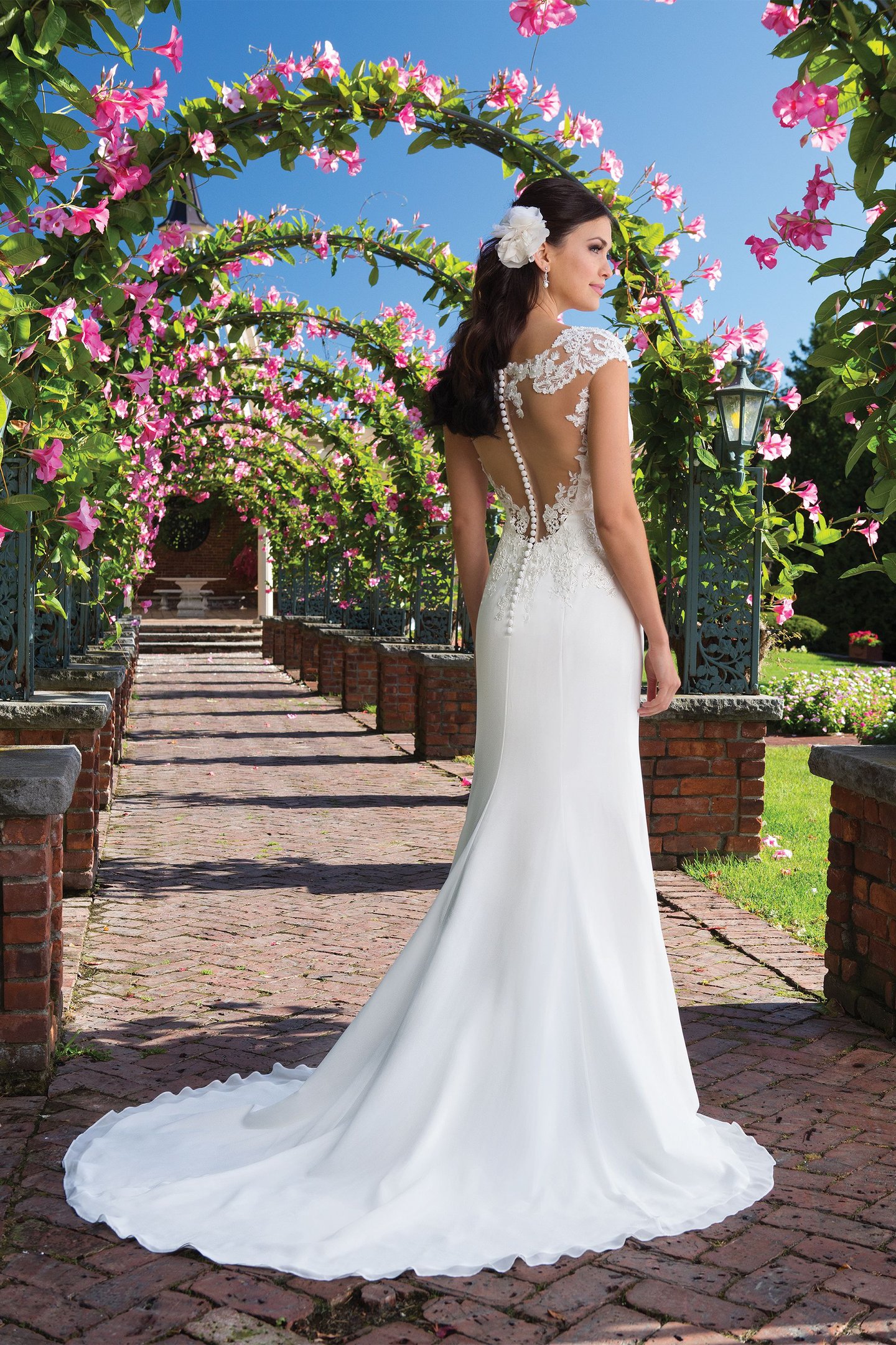 Sincerity Bridal Beaded Lace and Chiffon Gown with Illusion Back