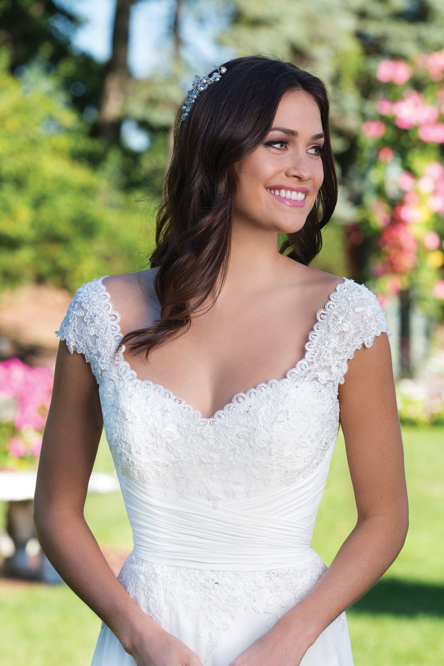 Sincerity Bridal Style 3927 Sweetheart Slim A-Line Gown with Chiffon Flutter