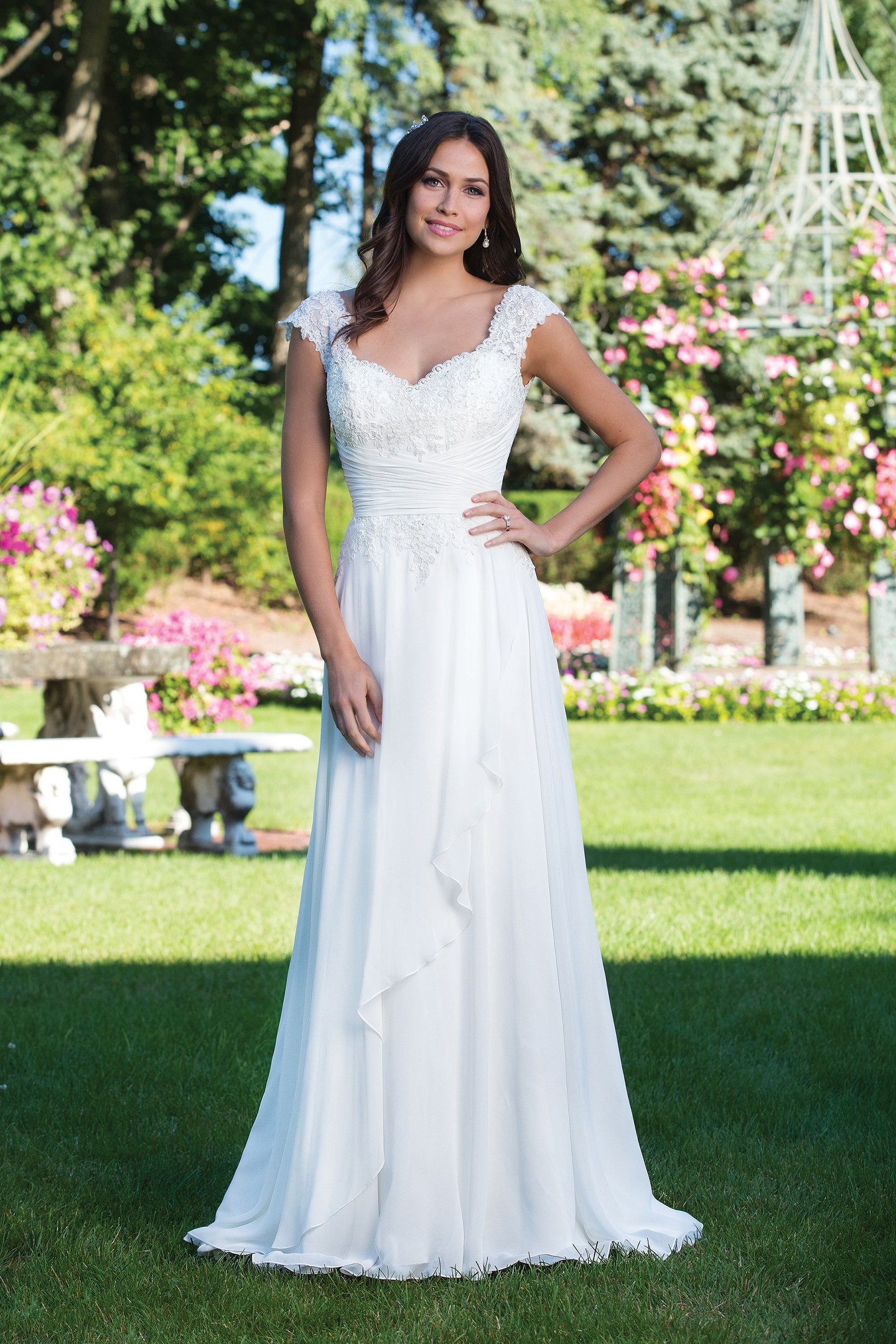 Sincerity Bridal Style 3927 Sweetheart Slim A-Line Gown with Chiffon Flutter