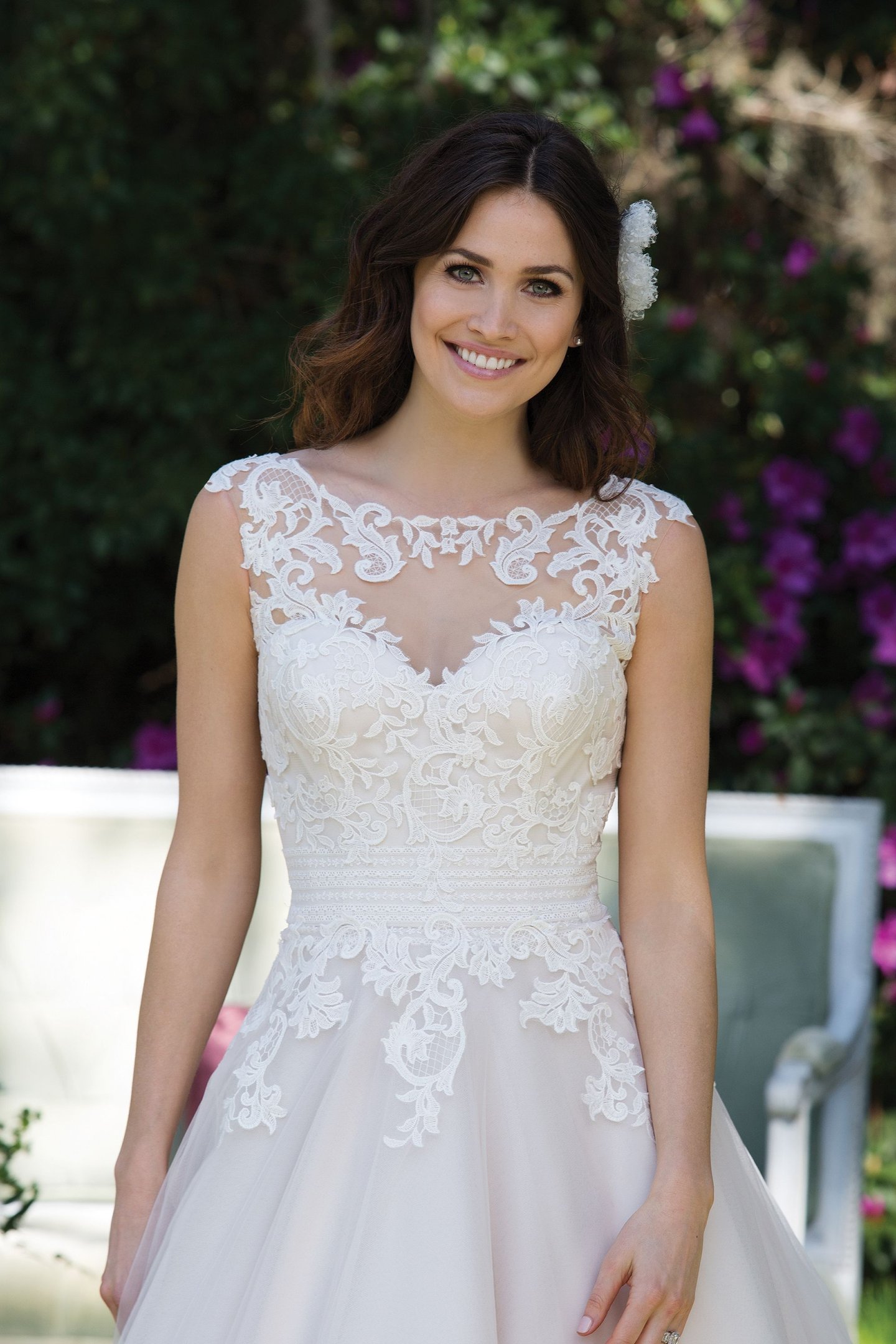 Sincerity Bridal Style 3935 Tea Length Tulle and Satin Ball Gown with Lace Appliqués