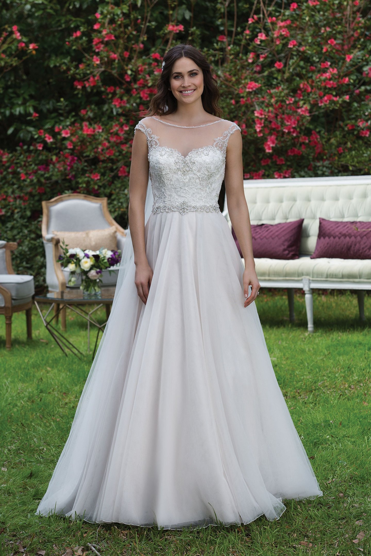 Sincerity Bridal Style 3943 Beaded Lace A-line Gown with Sabrina Neckline