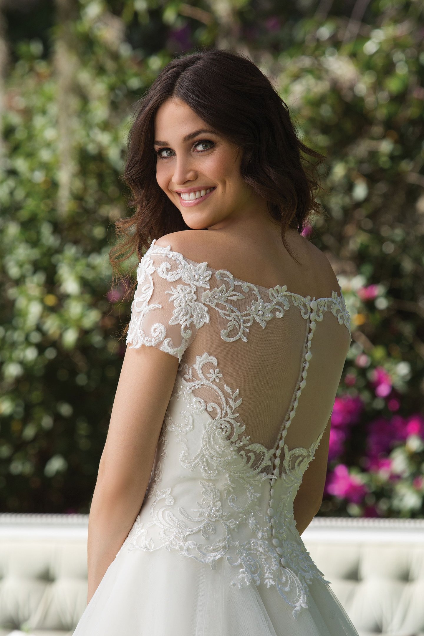 Sincerity Bridal Style 3956 Off the Shoulder Ball Gown with Embroidered Lace and Full Tulle Skirt