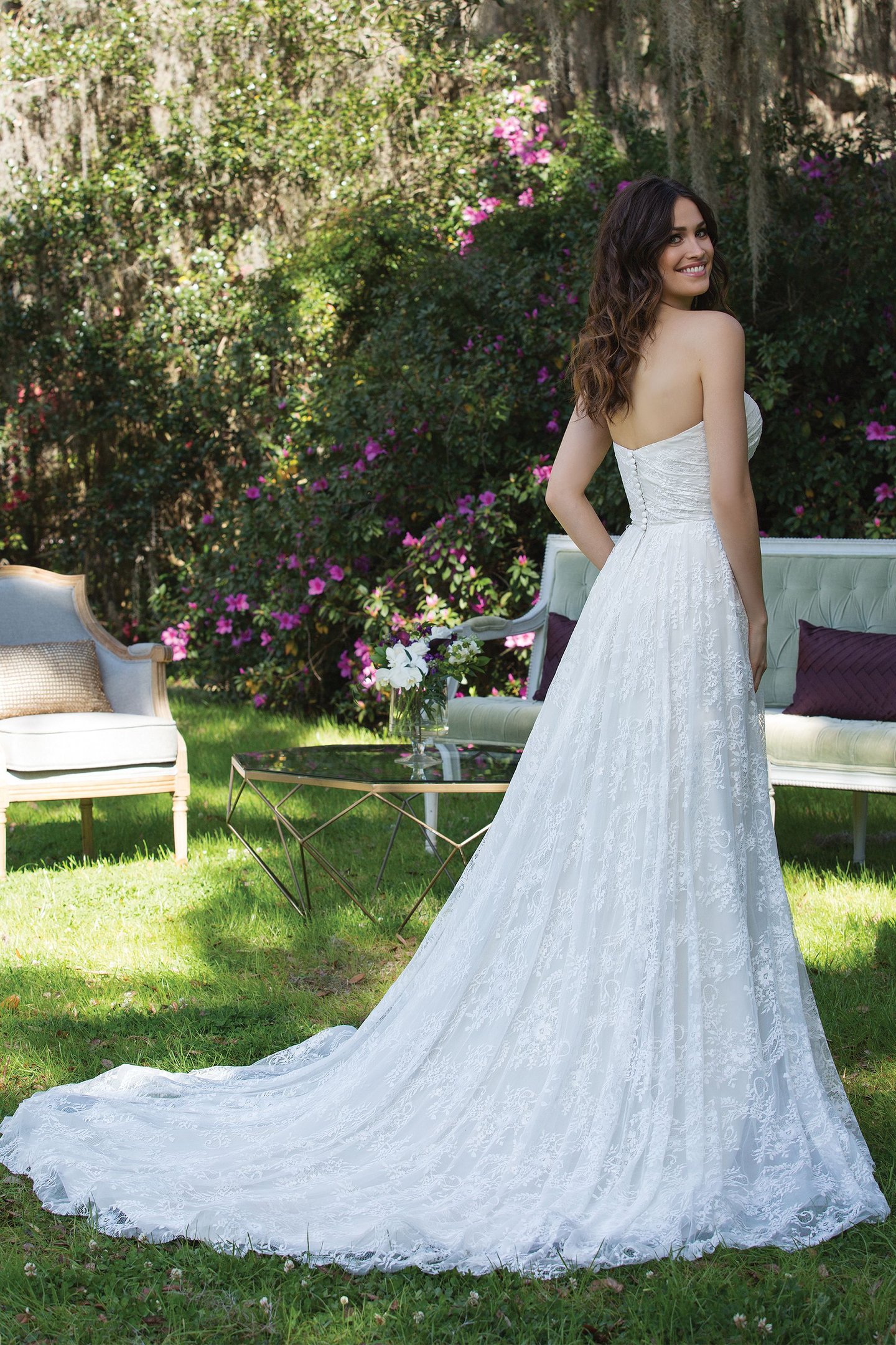 Sincerity Bridal Chantilly Lace A-line Gown with Sweetheart Neckline and Side Slit