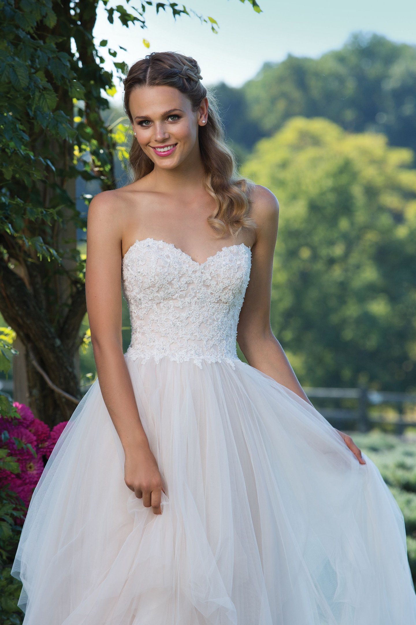 Sincerity Bridal Beaded Lace and Handkerchief Tulle Ball Gown with Sweetheart Neckline