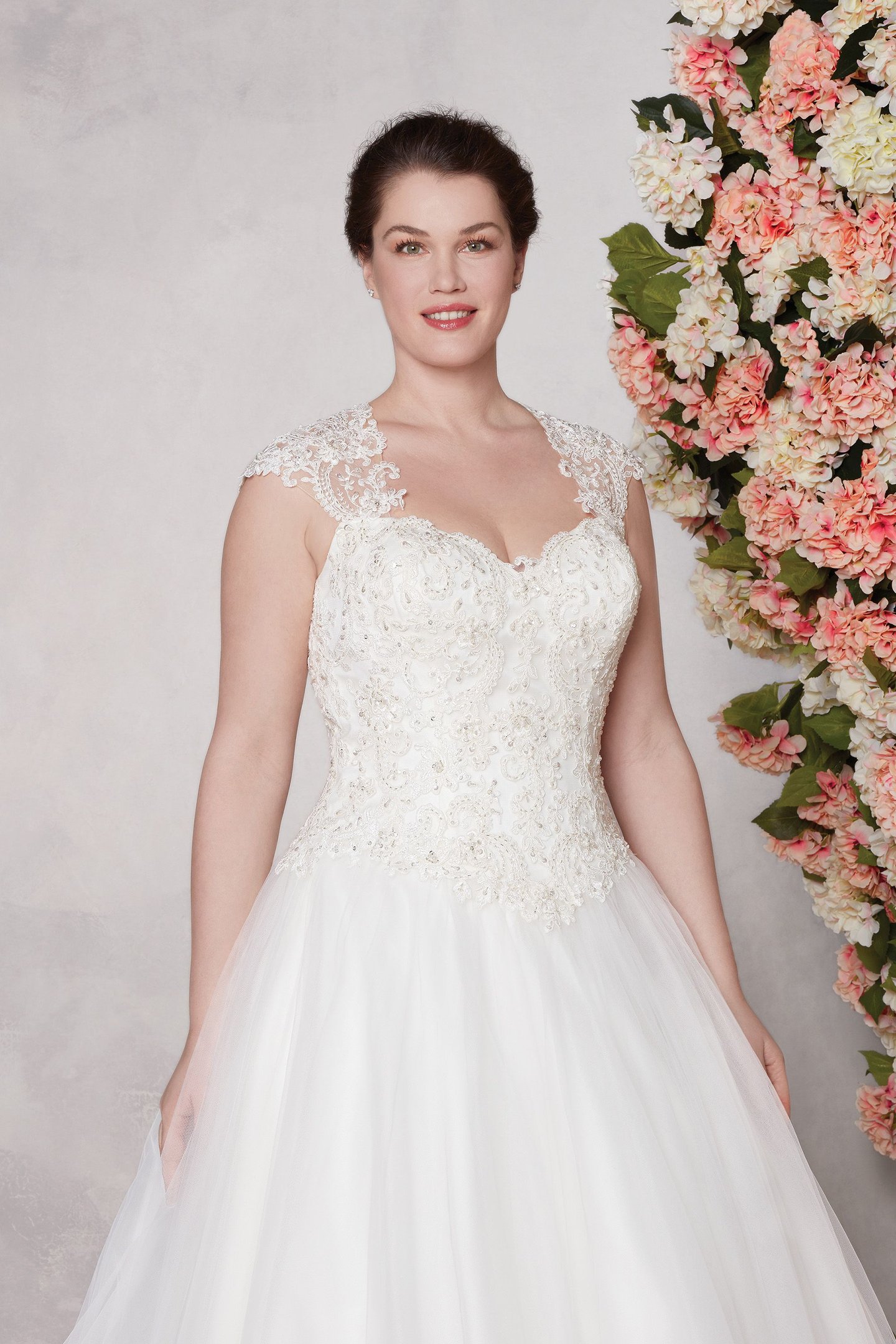 Sincerity Bridal Style 3982 Beaded Corded Lace and Tulle Ball Gown with Queen Anne Neckline