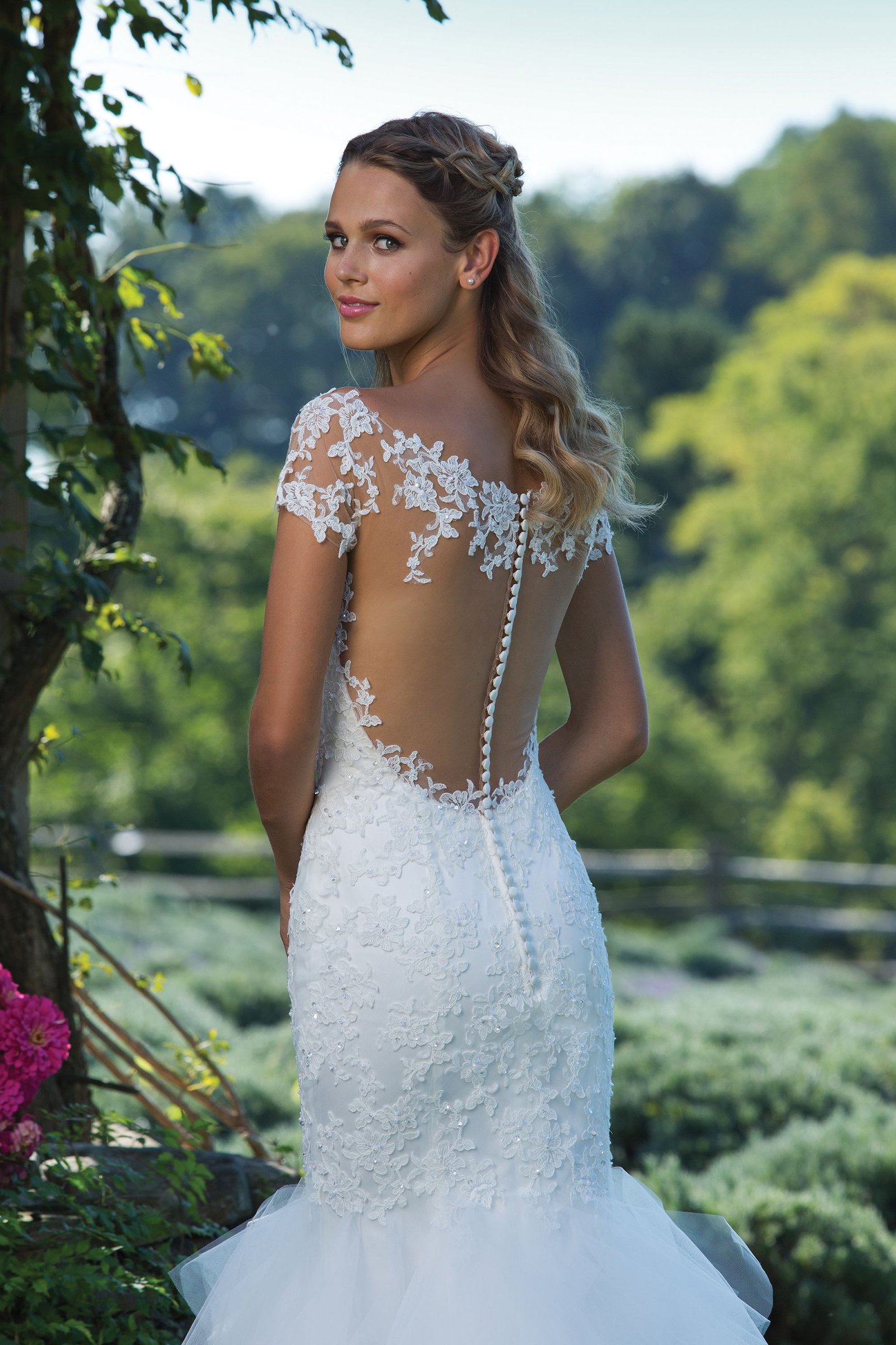Sincerity Bridal Style 3985 Beaded Lace Off the Shoulder Gown with Handkerchief Tulle Skirt