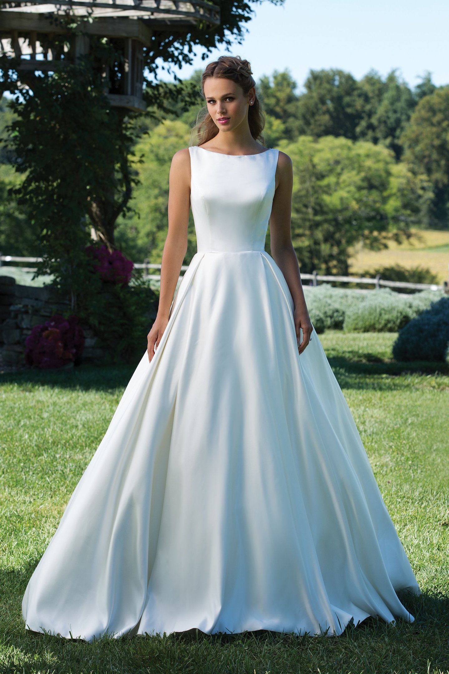 Sincerity Bridal Style 3987 Matte Satin Ball Gown with Box Pleat Skirt and Sabrina Neckline