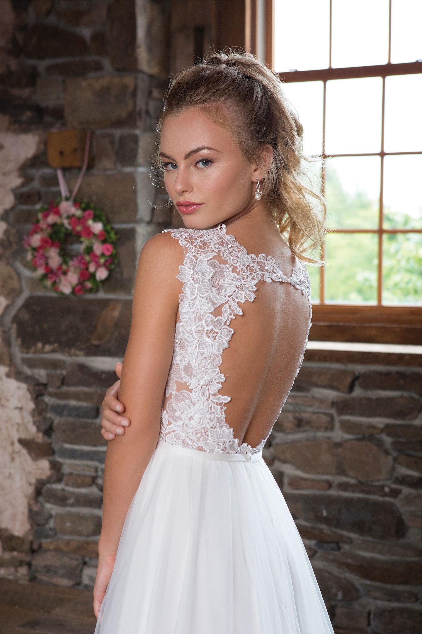 Sweetheart Gowns Lace and Tulle A-Line Gown with Deep V Illusion Neckline