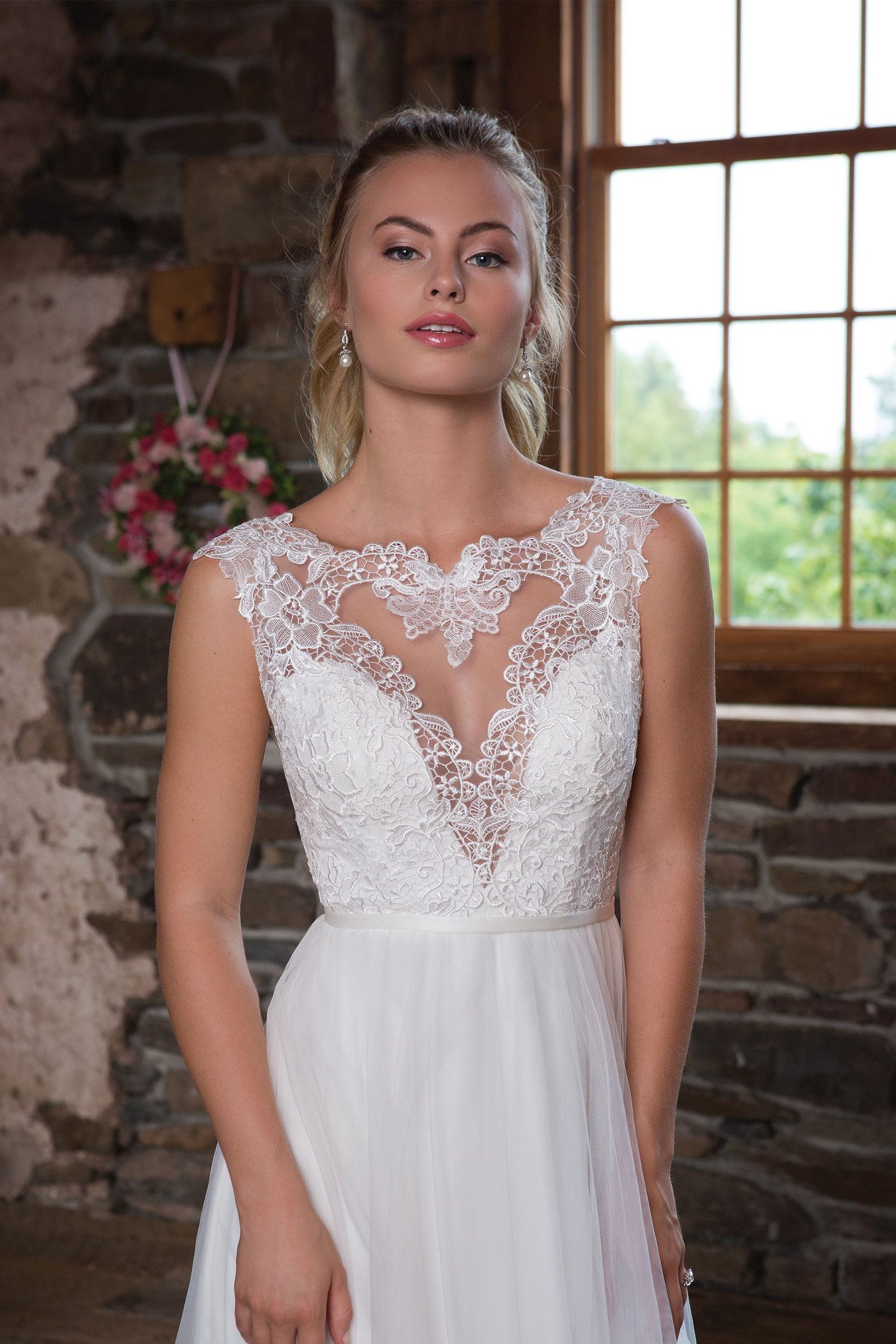 Sweetheart Gowns Lace and Tulle A-Line Gown with Deep V Illusion Neckline