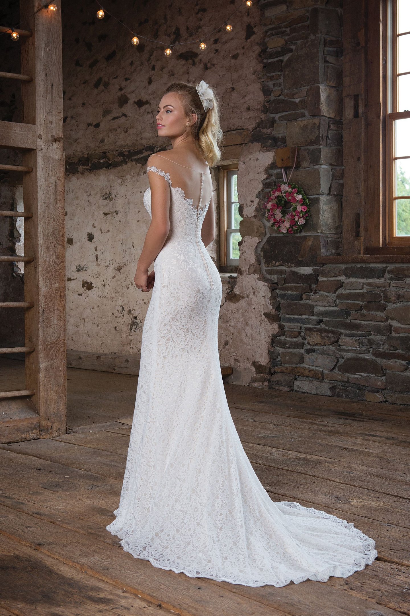 Sweetheart Gowns Style 1113 Allover Lace Fit and Flare with Off the Shoulder Illusion Neckline