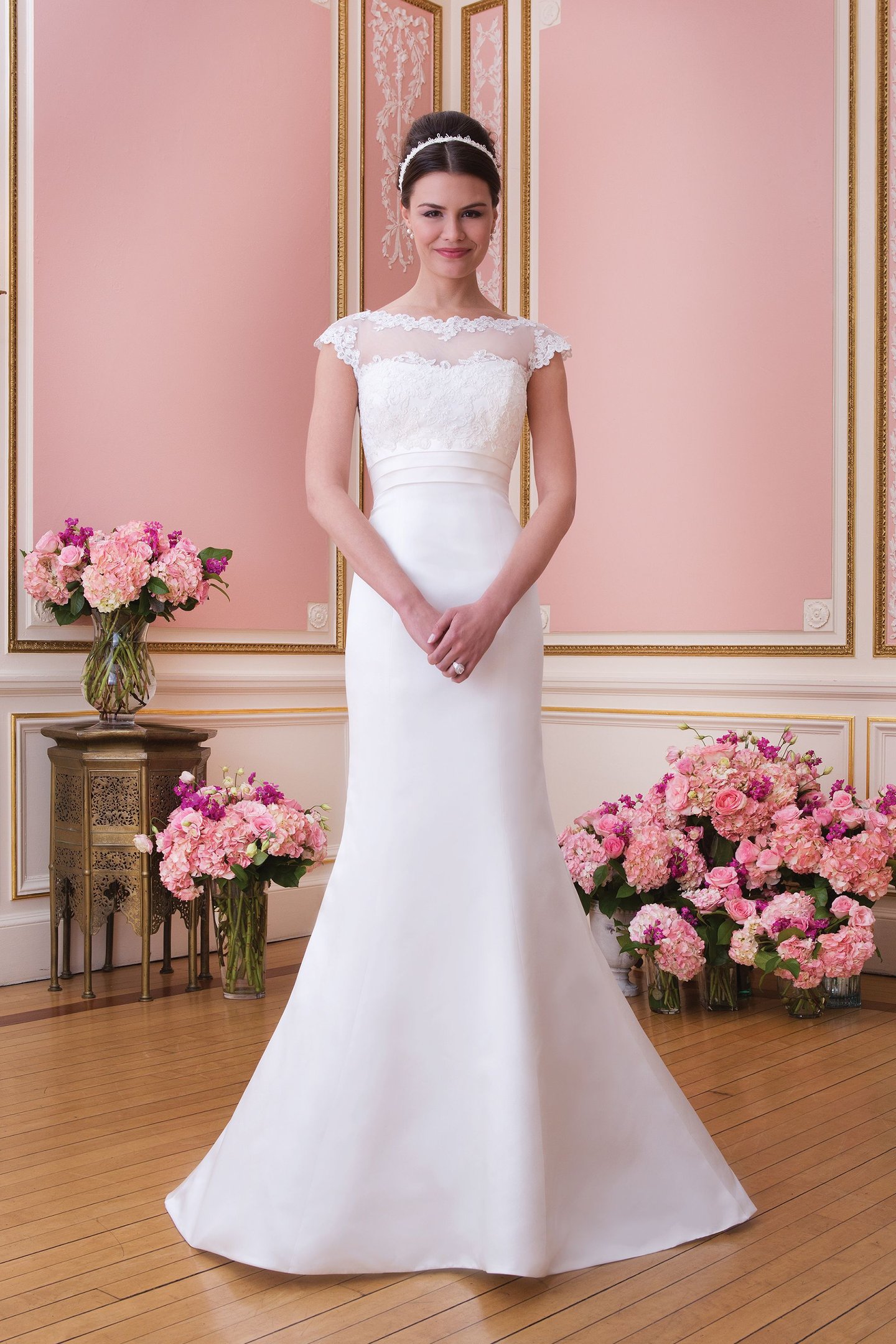Sweetheart Gowns Style 6020 Satin trumpet dress highlighted with a Sabrina neckline