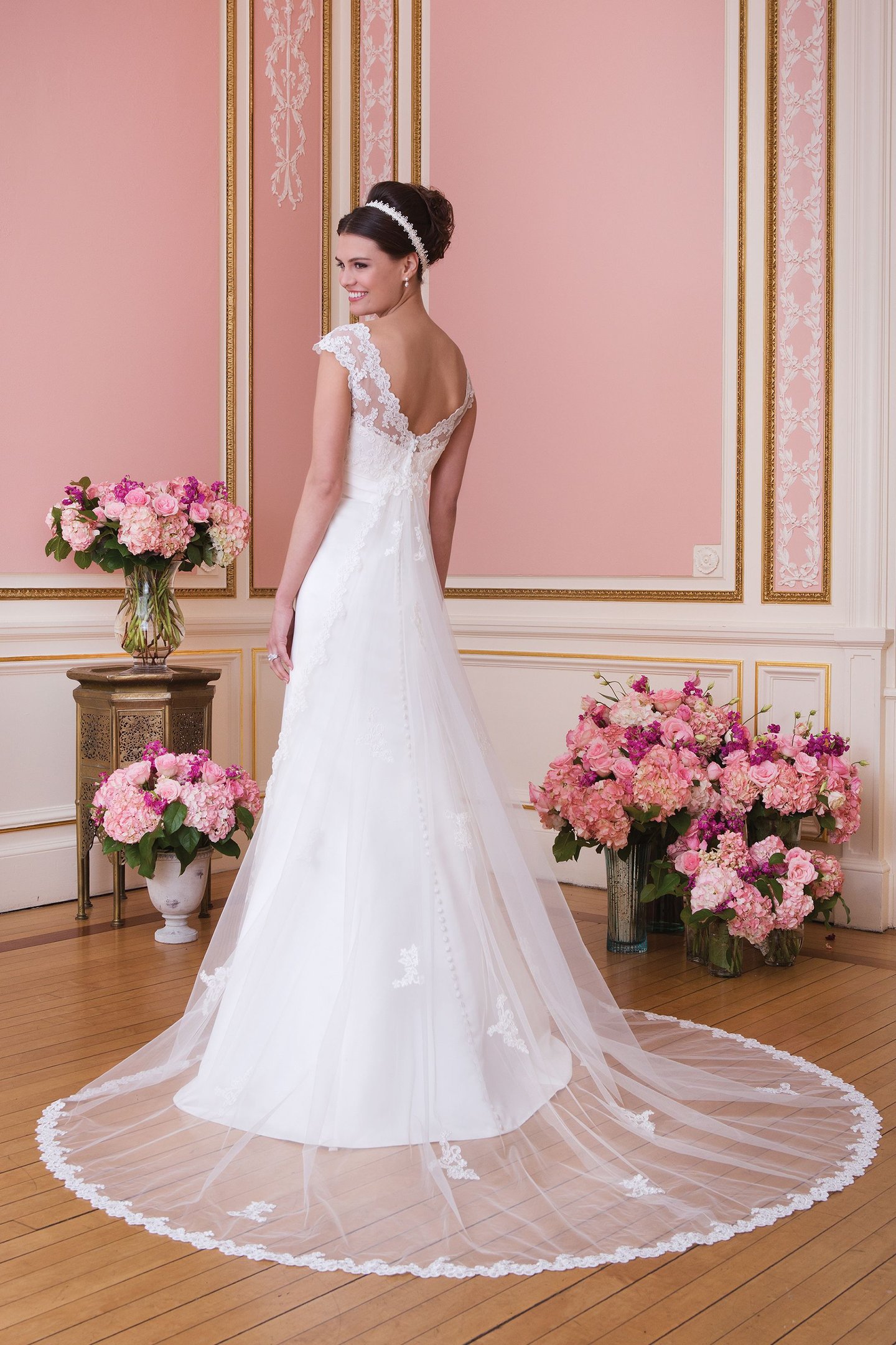 Sweetheart Gowns Style 6020 Satin trumpet dress highlighted with a Sabrina neckline