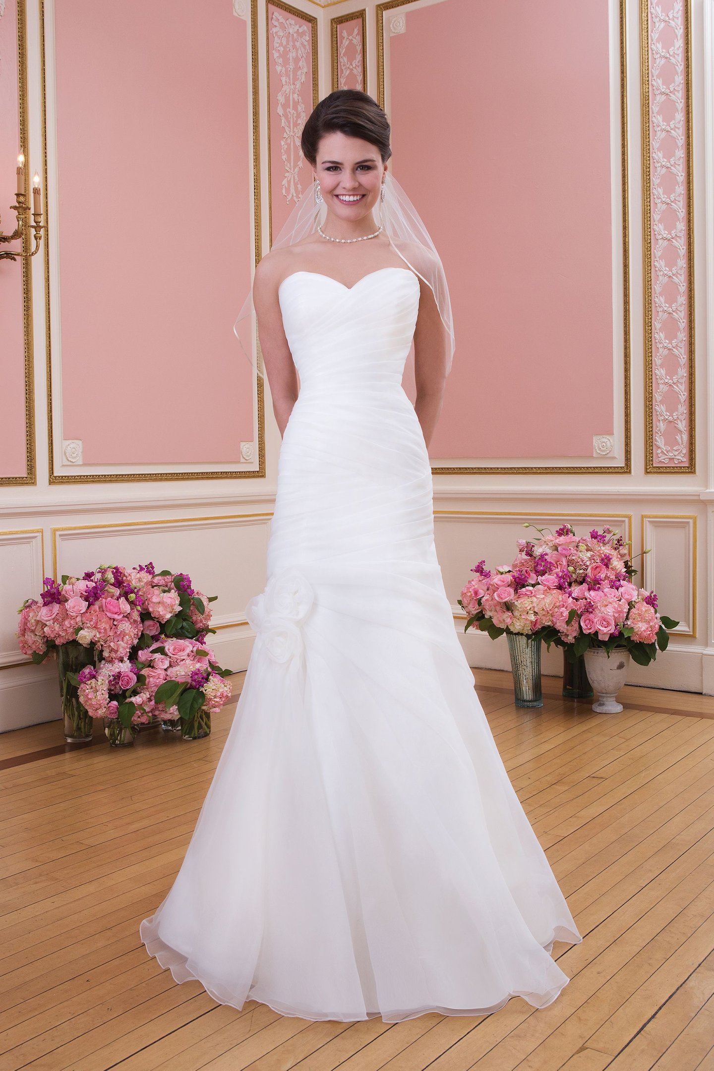 Sweetheart Gowns Style 6022 Organza fit and flare dress complemented with a sweetheart neckline